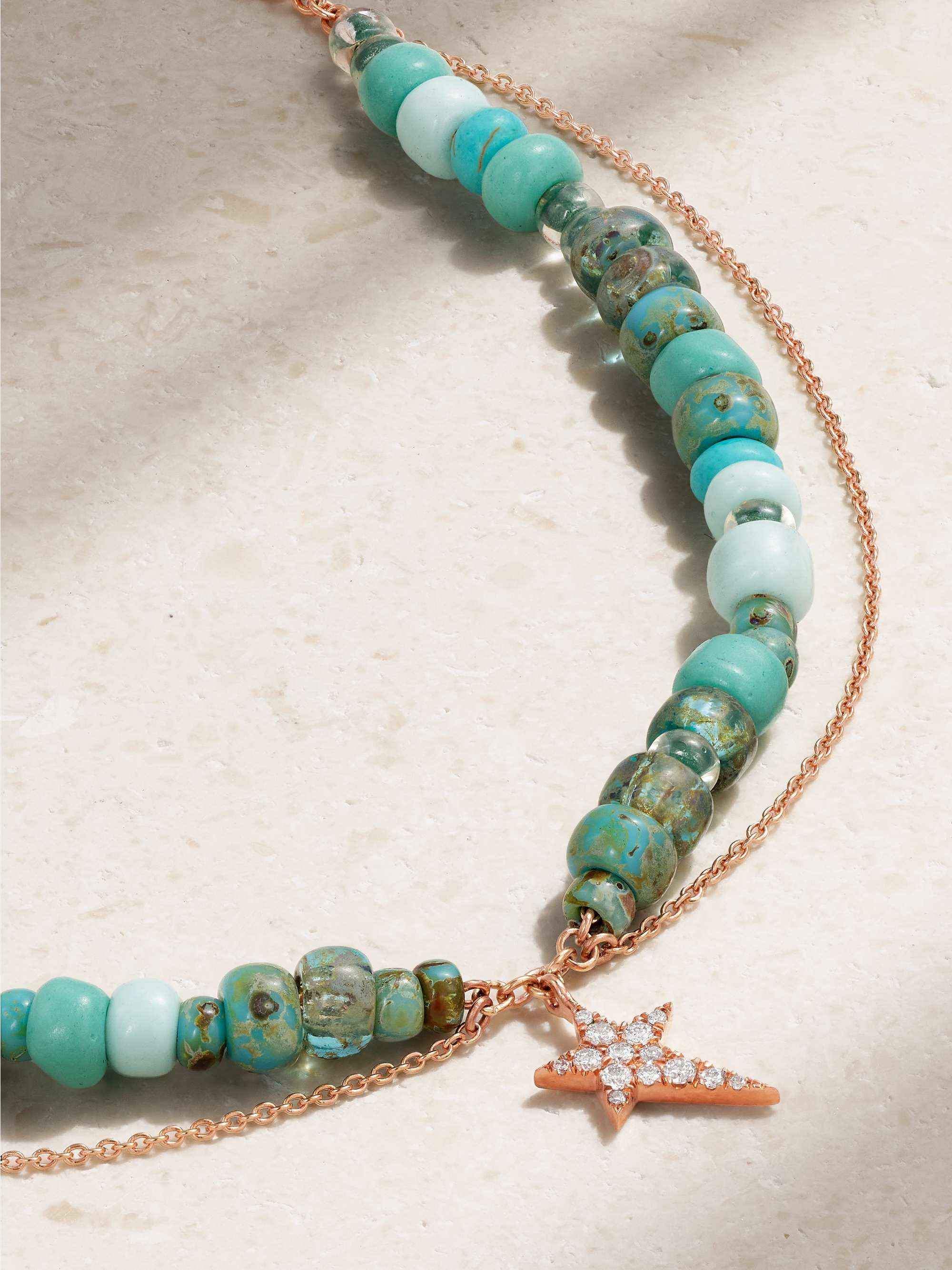 DIANE KORDAS 14-karat rose gold, enamel, amber and diamond anklet
