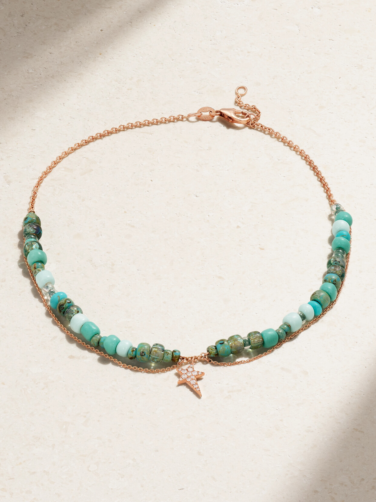 Diane Kordas Star 14-karat Rose Gold, Enamel, Turquoise And Diamond Anklet