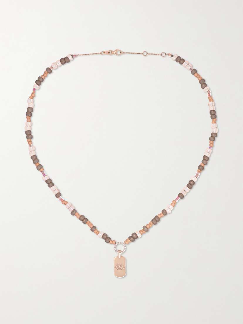 Diane Kordas Id 14-karat Rose Gold, Bead And Diamond Necklace