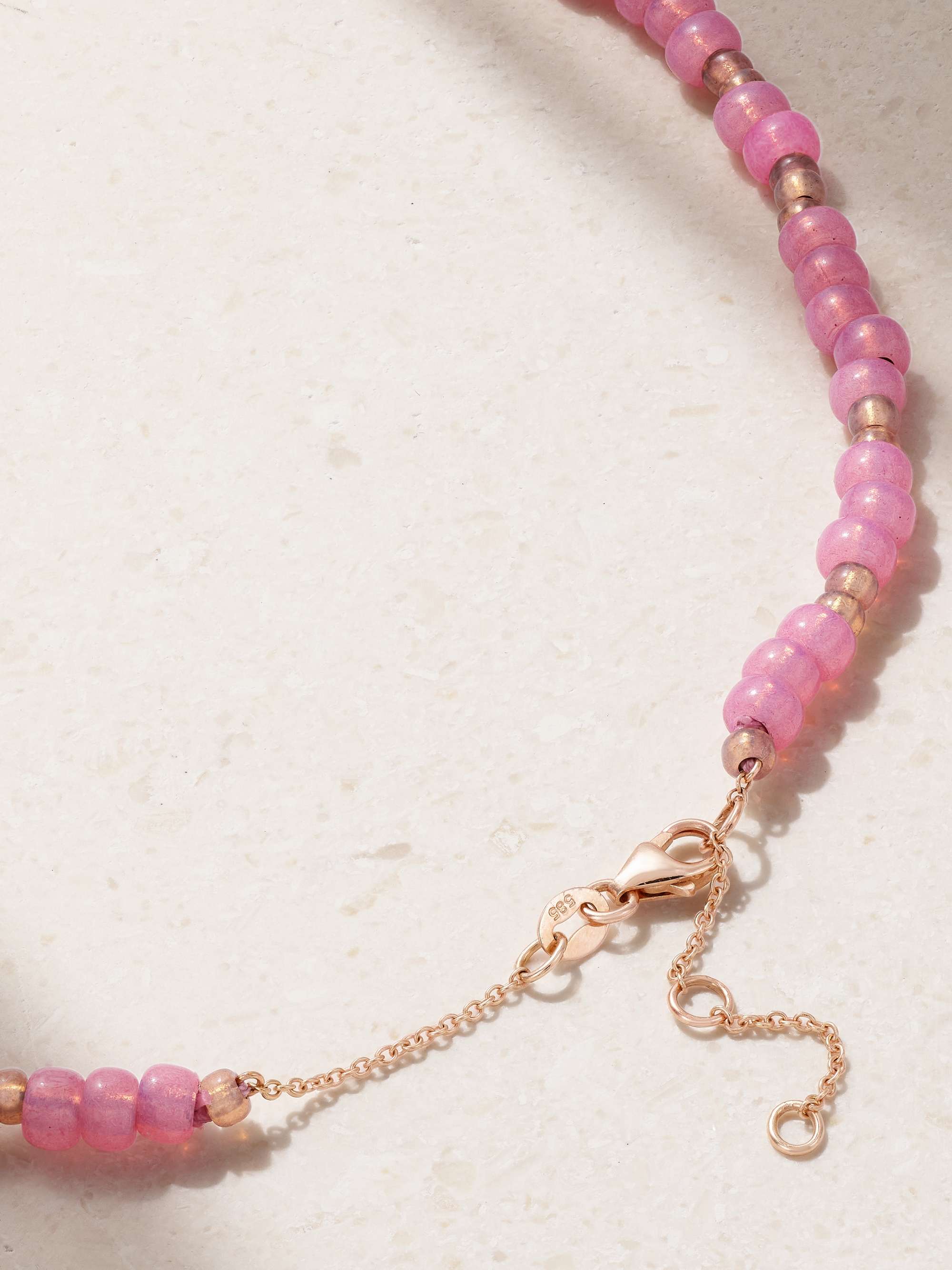 DIANE KORDAS Evil Eye 14-karat rose gold, bead and diamond necklace