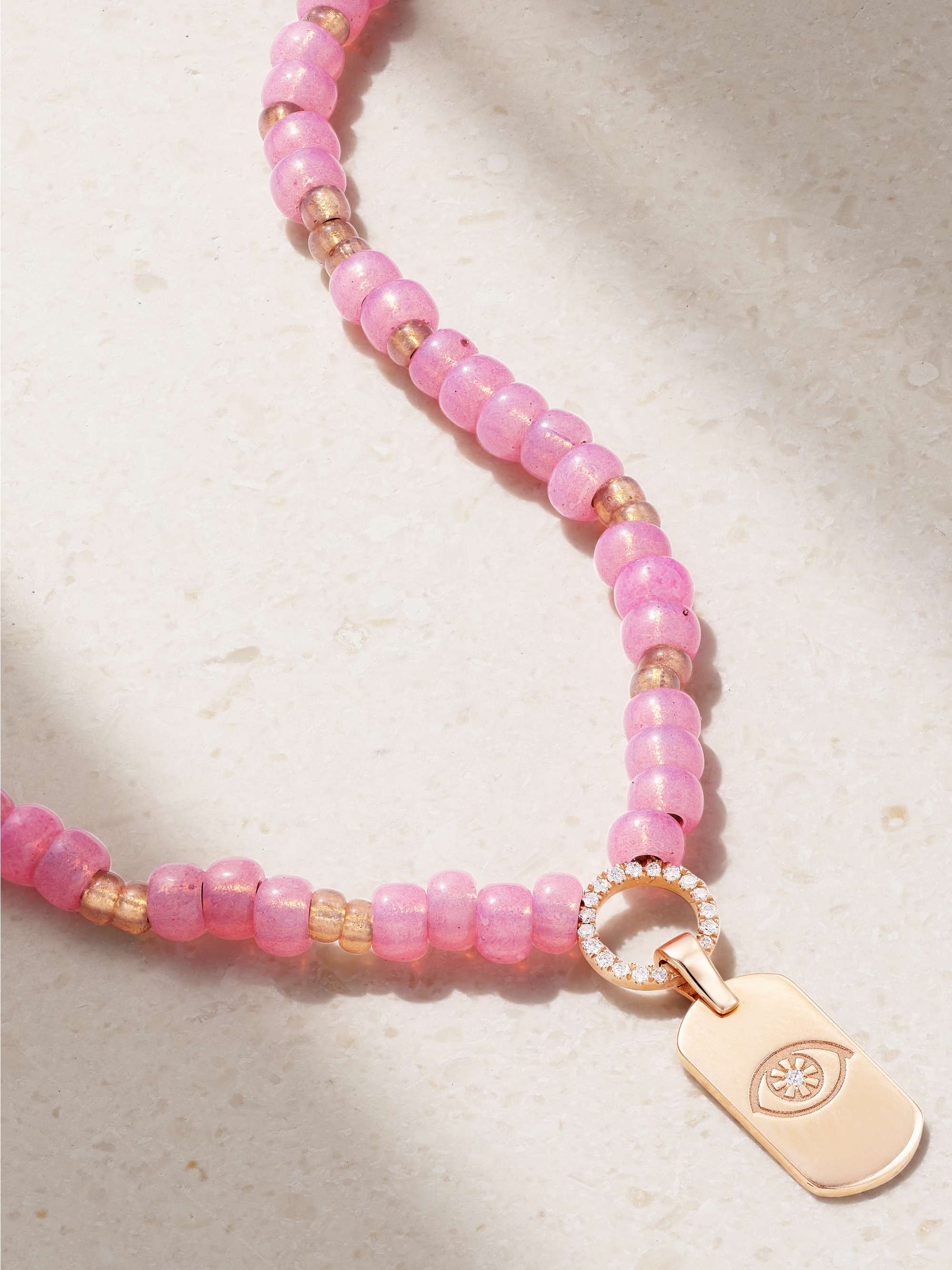 DIANE KORDAS Evil Eye 14-karat rose gold, bead and diamond necklace