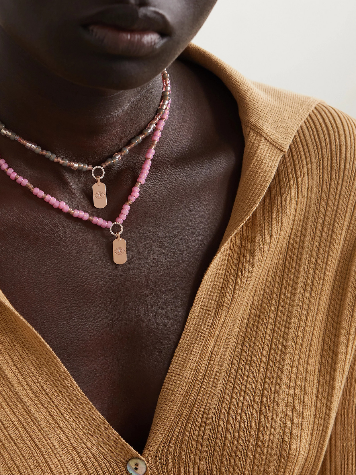 Diane Kordas Id 14-karat Rose Gold, Bead And Diamond Necklace In Gold
