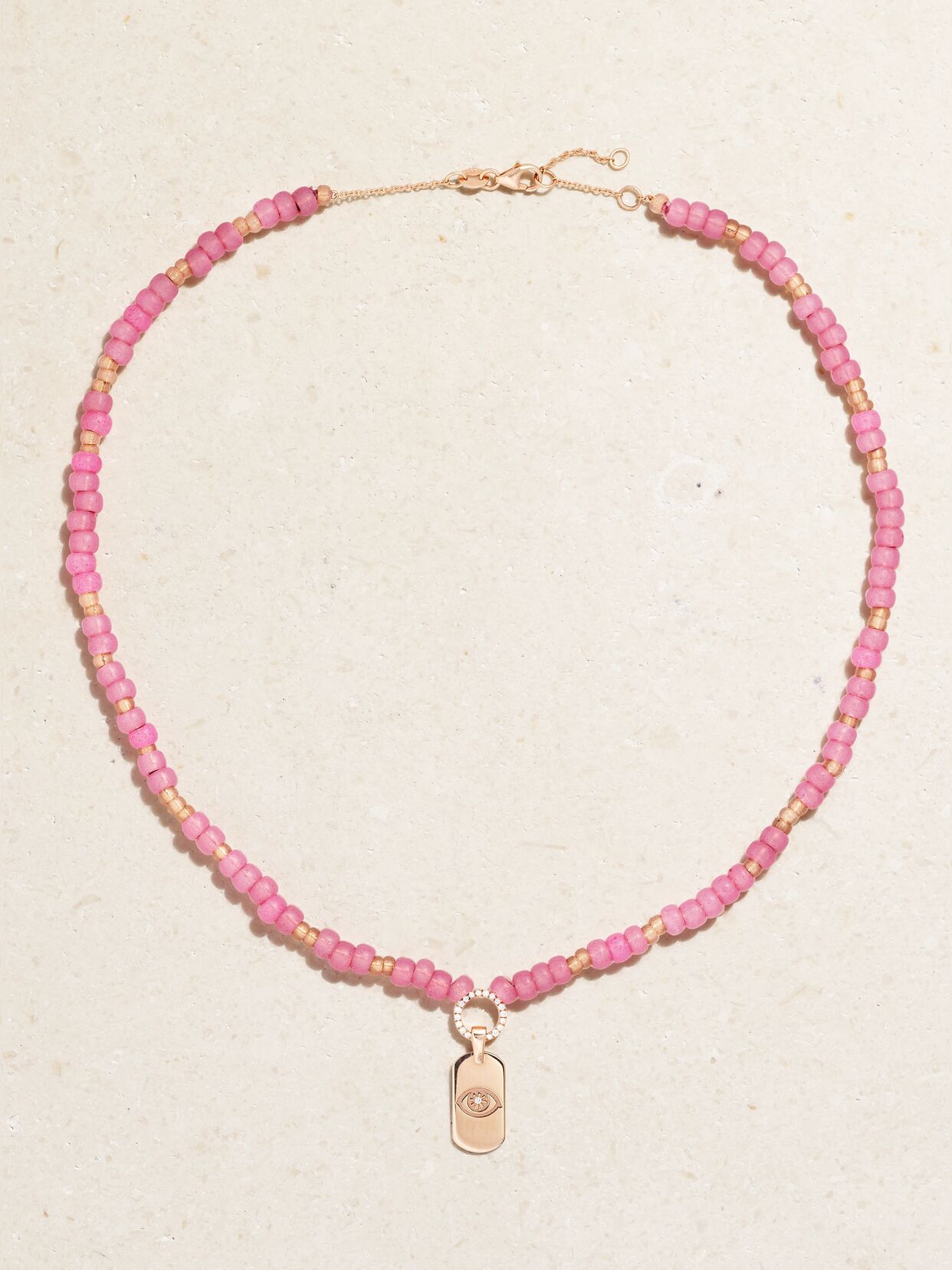 ID 14-karat rose gold, bead and diamond necklace