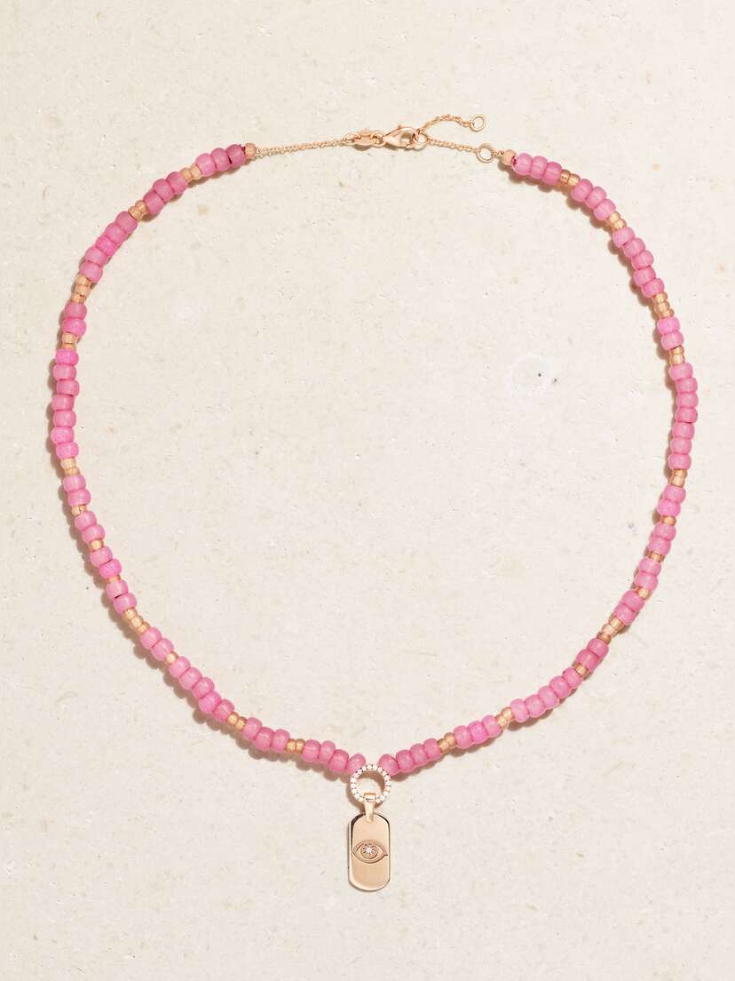 Diane Kordas Id 14-karat Rose Gold, Bead And Diamond Necklace