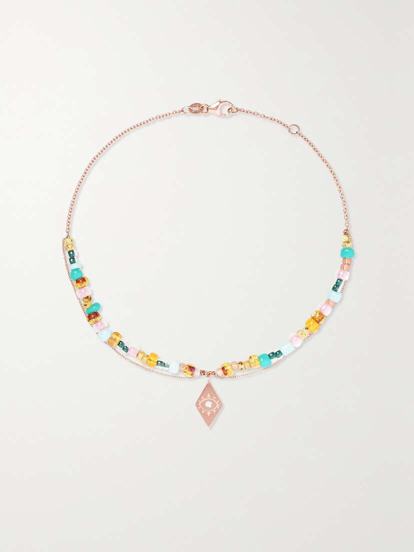 Diane Kordas 14-karat Rose Gold, Enamel, Amber And Diamond Anklet