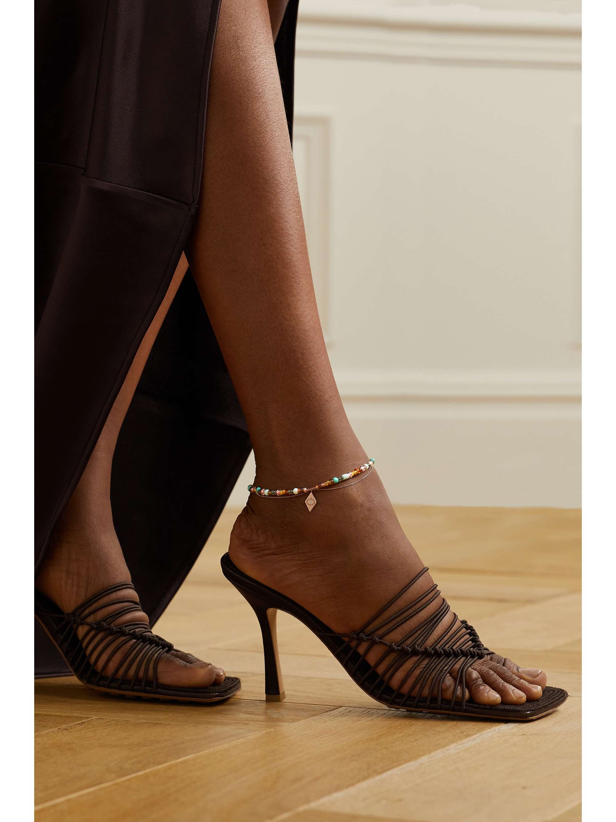 DIANE KORDAS 14-karat rose gold, enamel, amber and diamond anklet