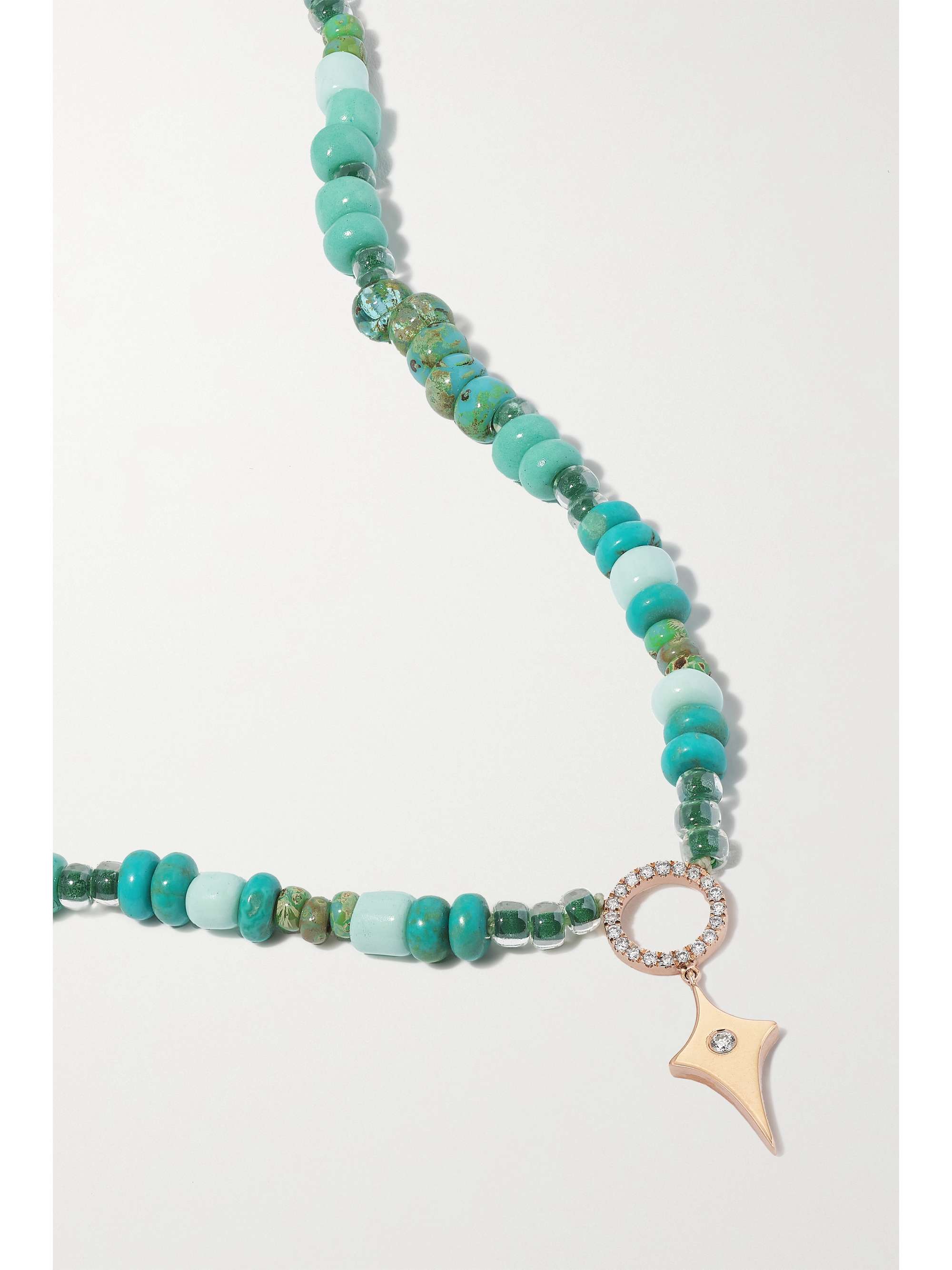 DIANE KORDAS Evil Eye Kette mit Details aus 14 Karat Roségold, Zierperlen und Diamanten