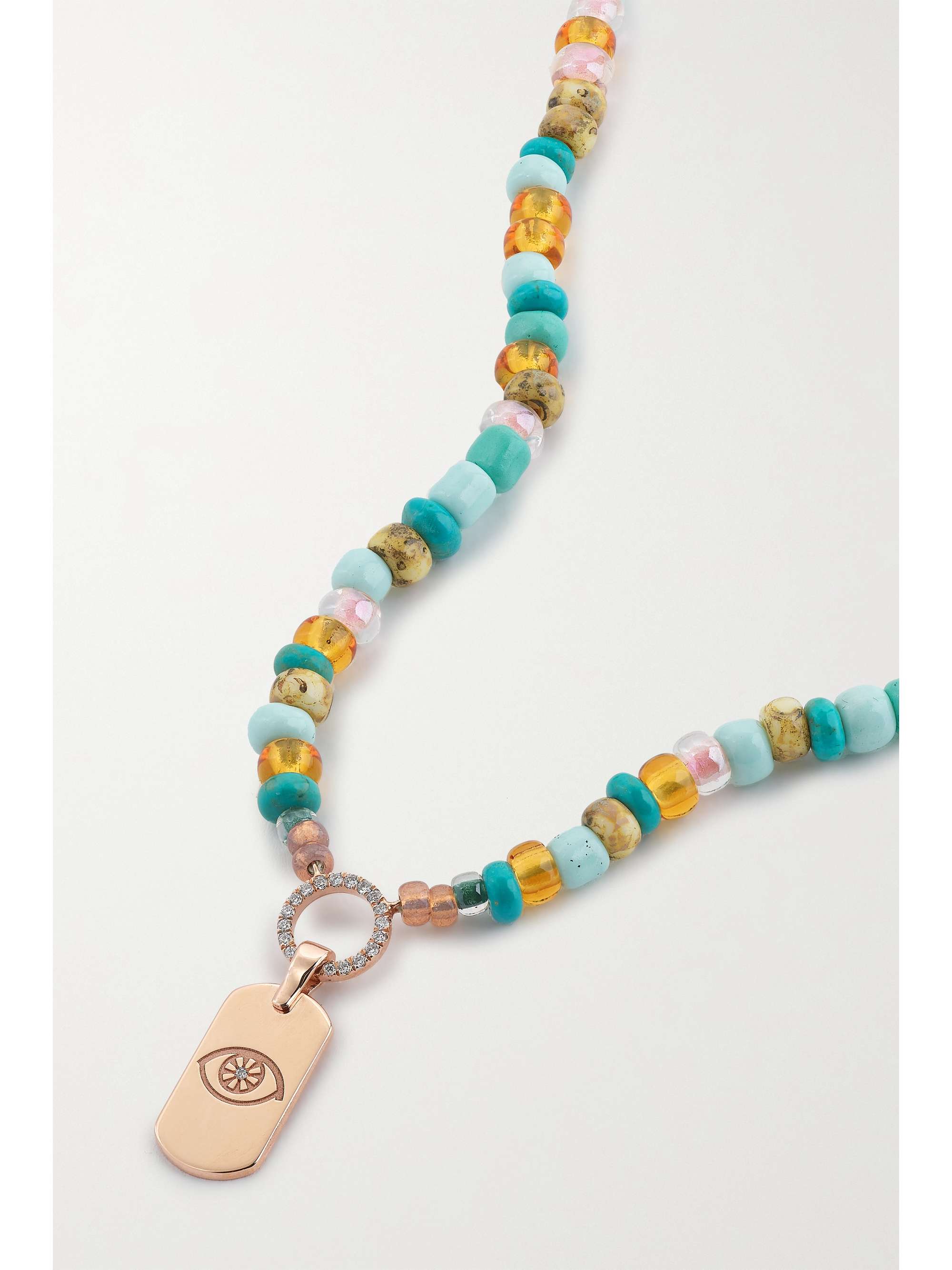 DIANE KORDAS Evil Eye 14-karat rose gold, bead and diamond necklace
