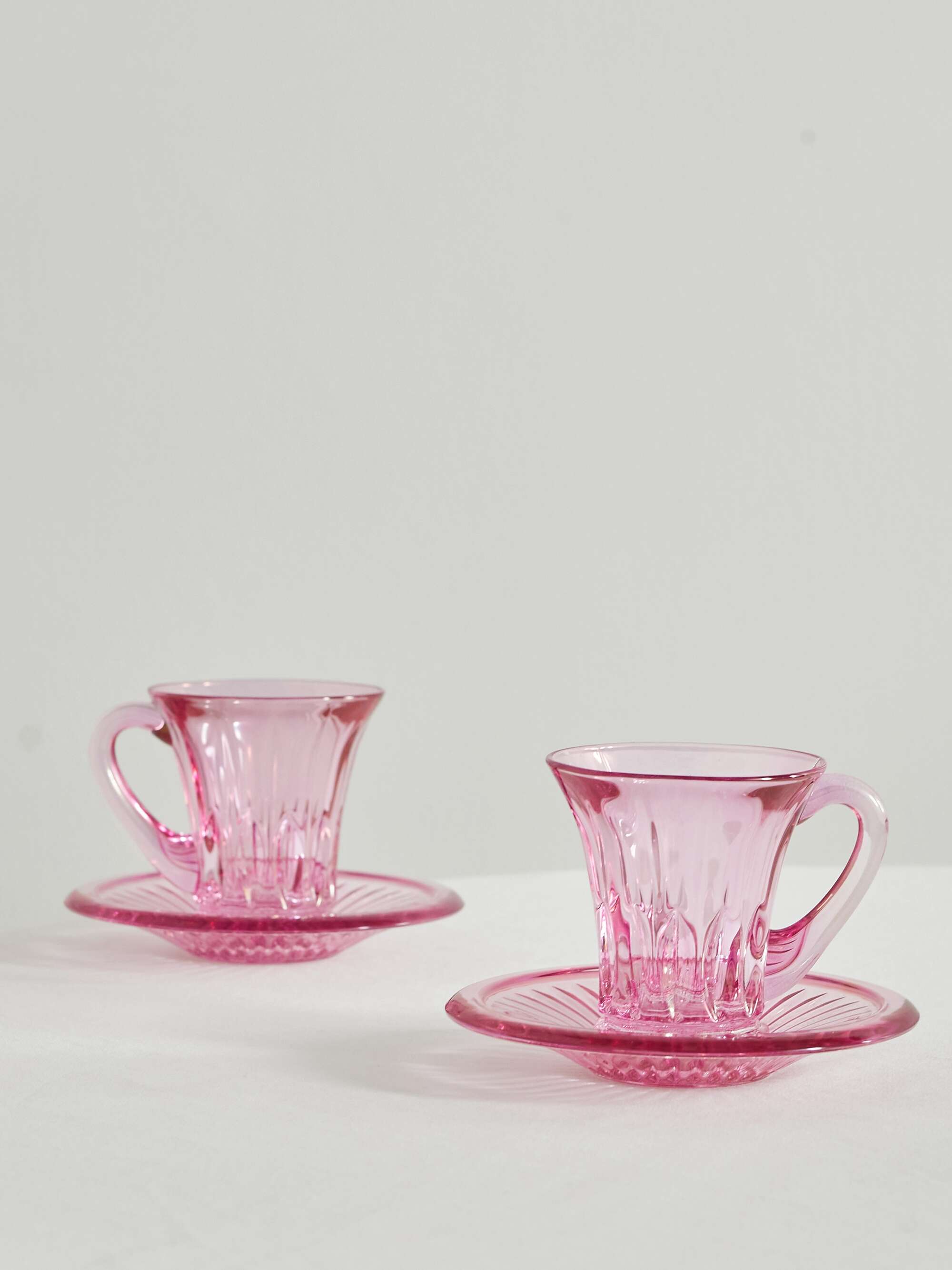 Pink Tea Cups Saucers, Pink Glass Coffee Cups