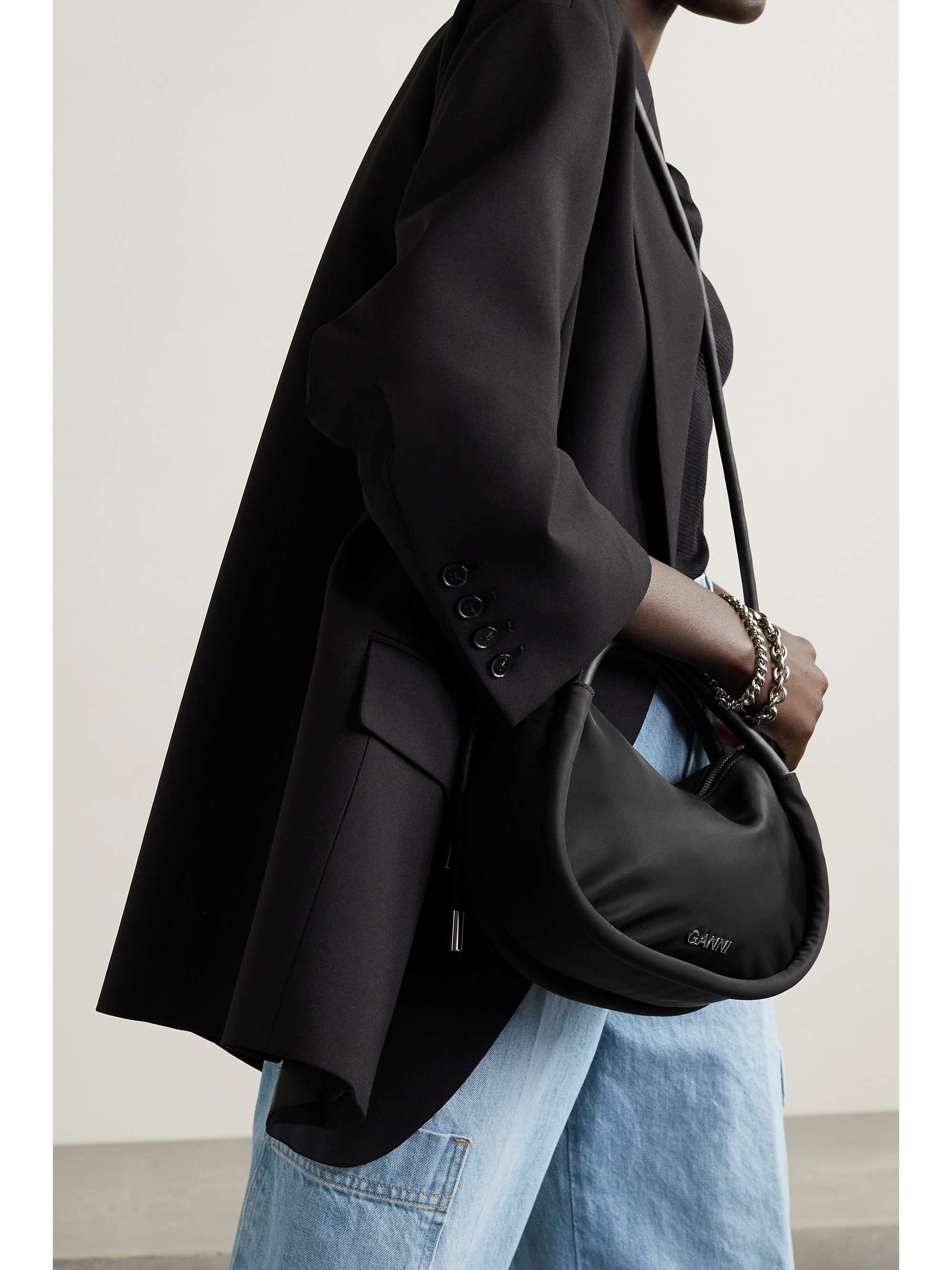 GANNI Mini recycled leather-trimmed shell shoulder bag | NET-A-PORTER