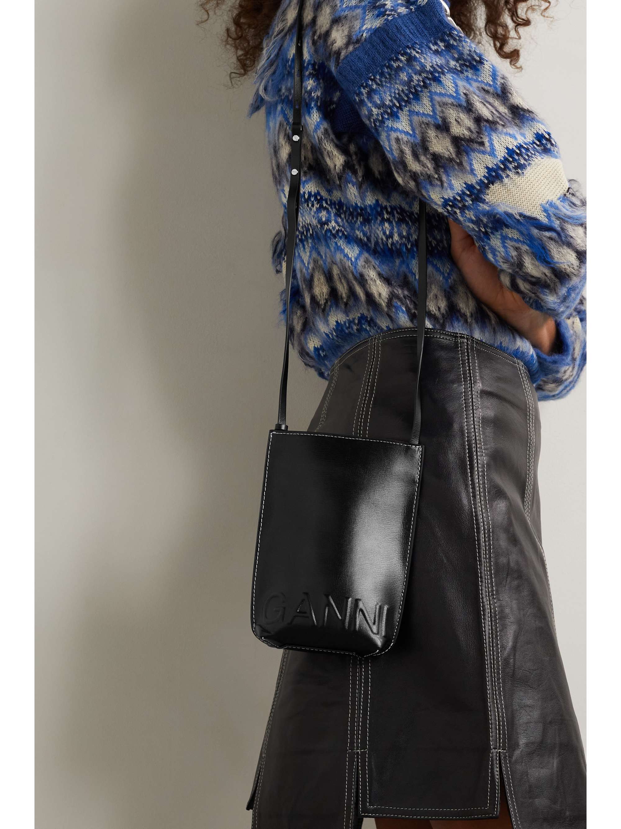 GANNI Banner small embossed recycledleather shoulder bag NETAPORTER