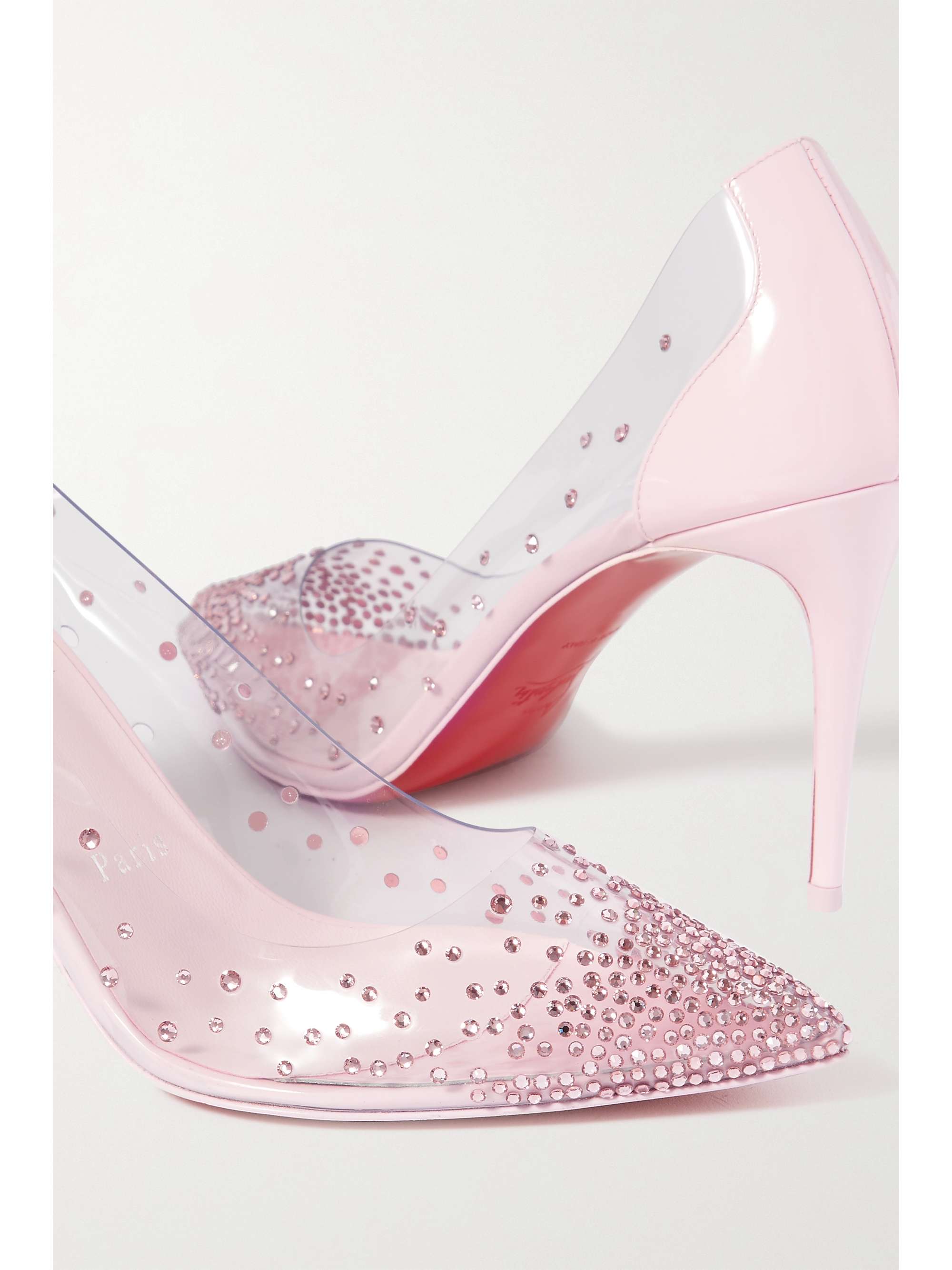 CHRISTIAN LOUBOUTIN DEGRASTRASS CINDERELLA PVC 100 PEEP TOE PUMPS