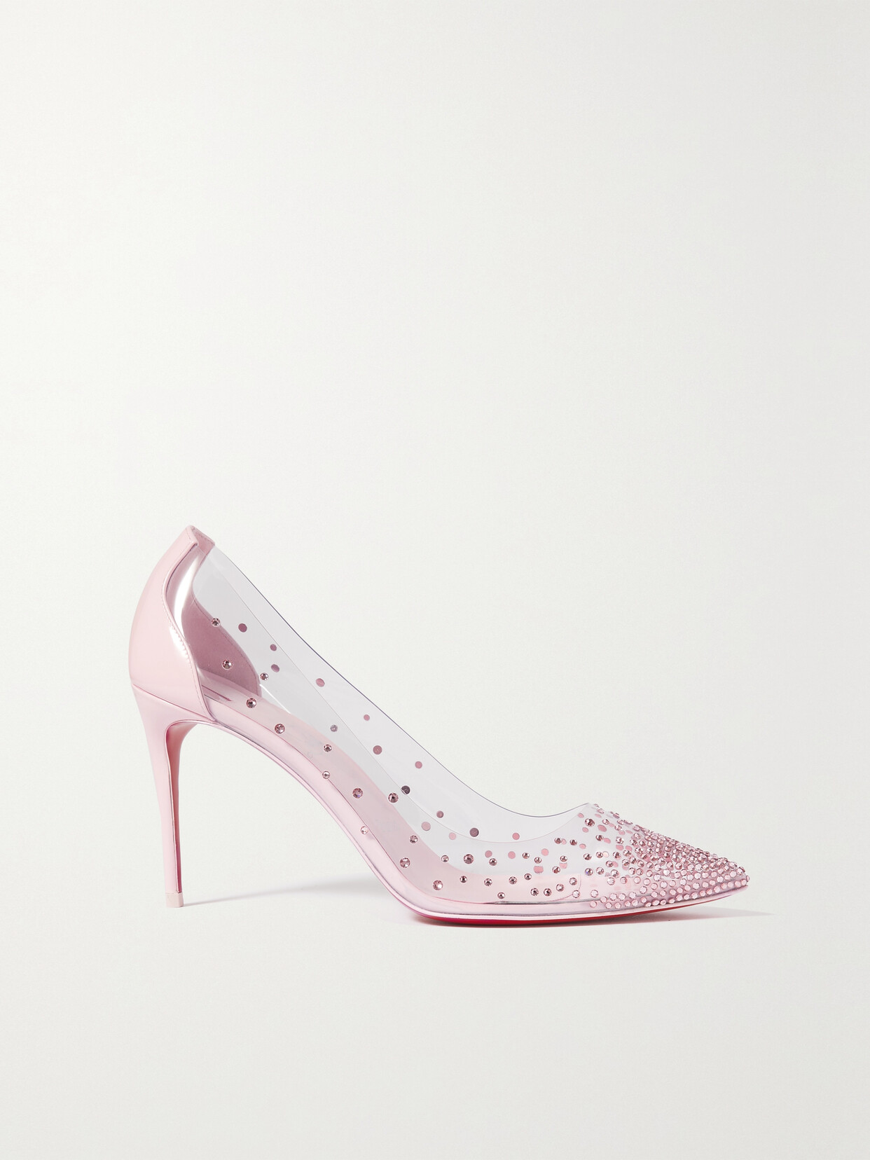 Christian Louboutin Degrastrass 85 Crystal-embellished Pvc And Leather Pumps In Pink