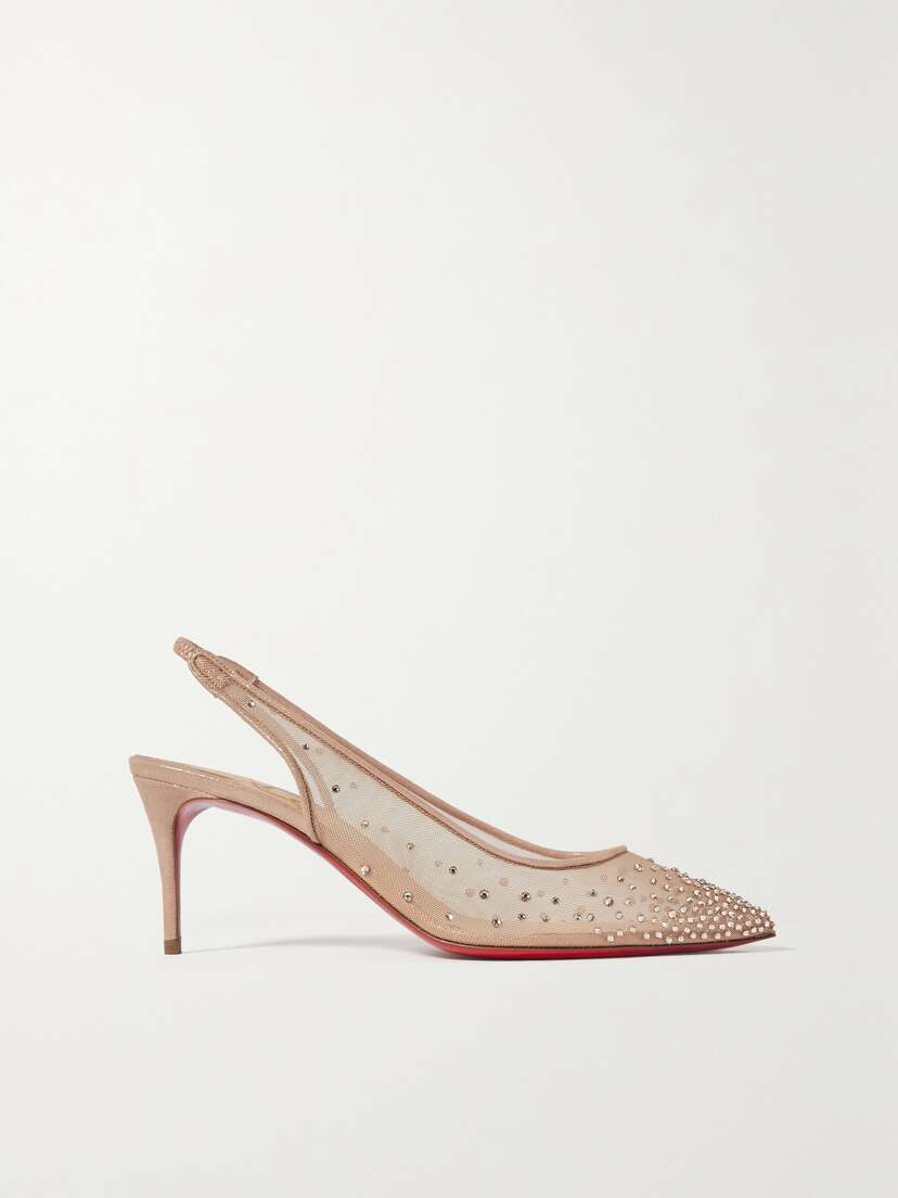 Christian Louboutin Follies Strass 70 Crystal-embellished Mesh And Glittered Suede Slingback Pumps