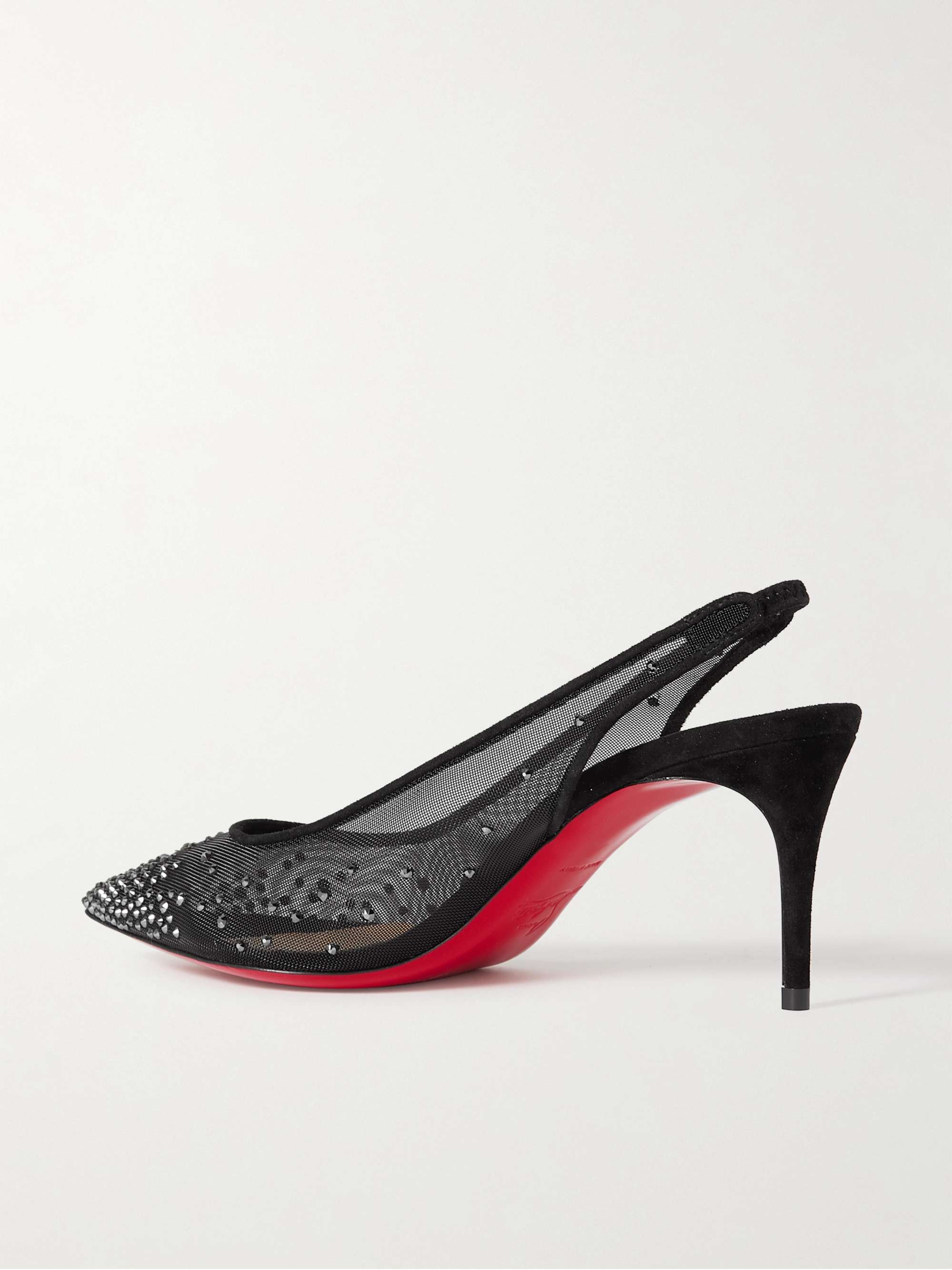 CHRISTIAN LOUBOUTIN Follies 70 suede-trimmed crystal-embellished mesh slingback pumps