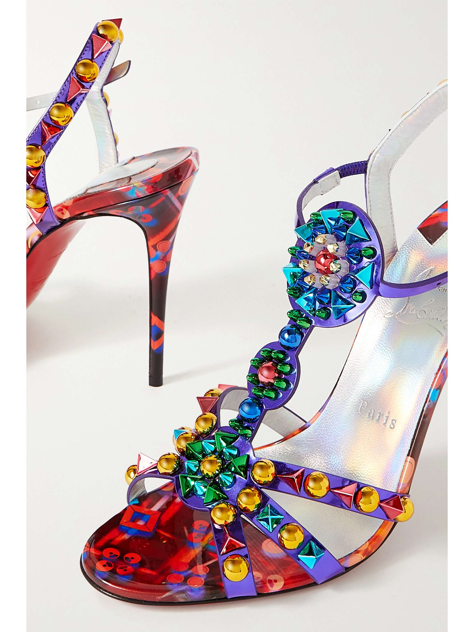 CHRISTIAN LOUBOUTIN Goldora 100 studded patent-leather sandals | NET-A ...