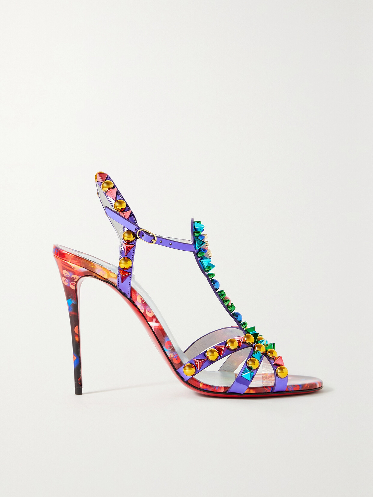 Christian Louboutin Goldora 100 Studded Patent-leather Sandals - Purple