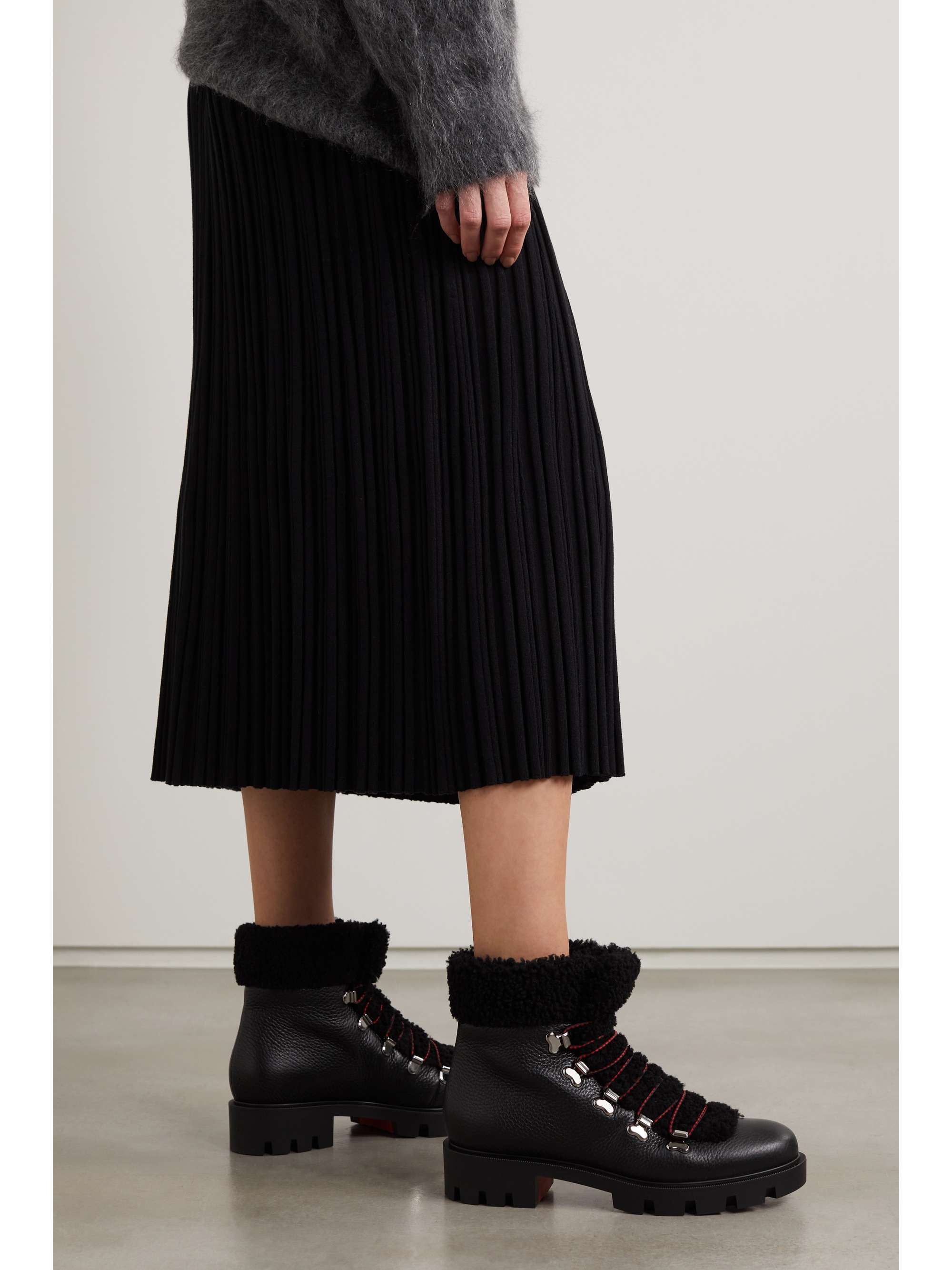 CHRISTIAN LOUBOUTIN Edelvizir shearling-trimmed croc-effect leather ankle boots