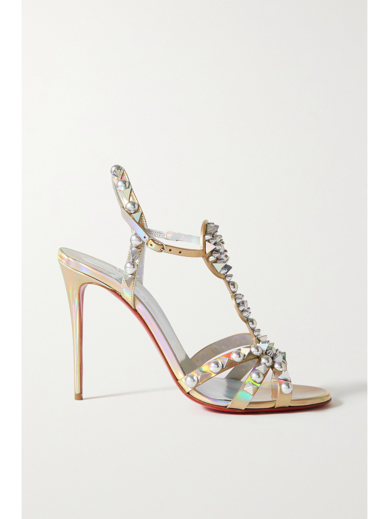 Christian Louboutin Goldora 100 Embellished Iridescent Leather Sandals - White