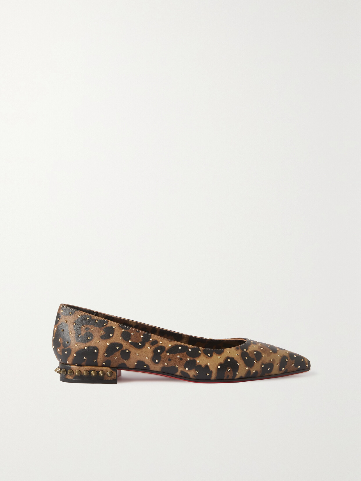 Christian Louboutin Free Hall Plume Studded Leopard-print Leather Point-toe Flats In Brown