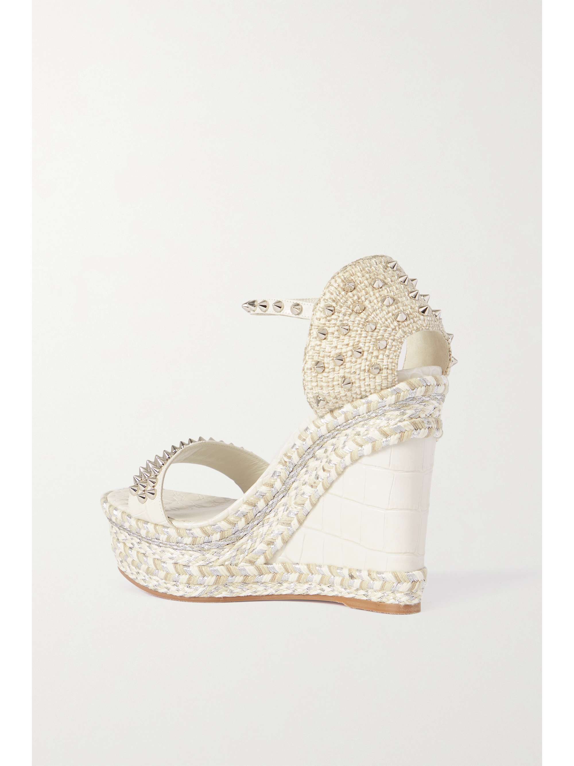 CHRISTIAN LOUBOUTIN Madmonica 120 spiked croc-effect leather espadrille wedge sandals