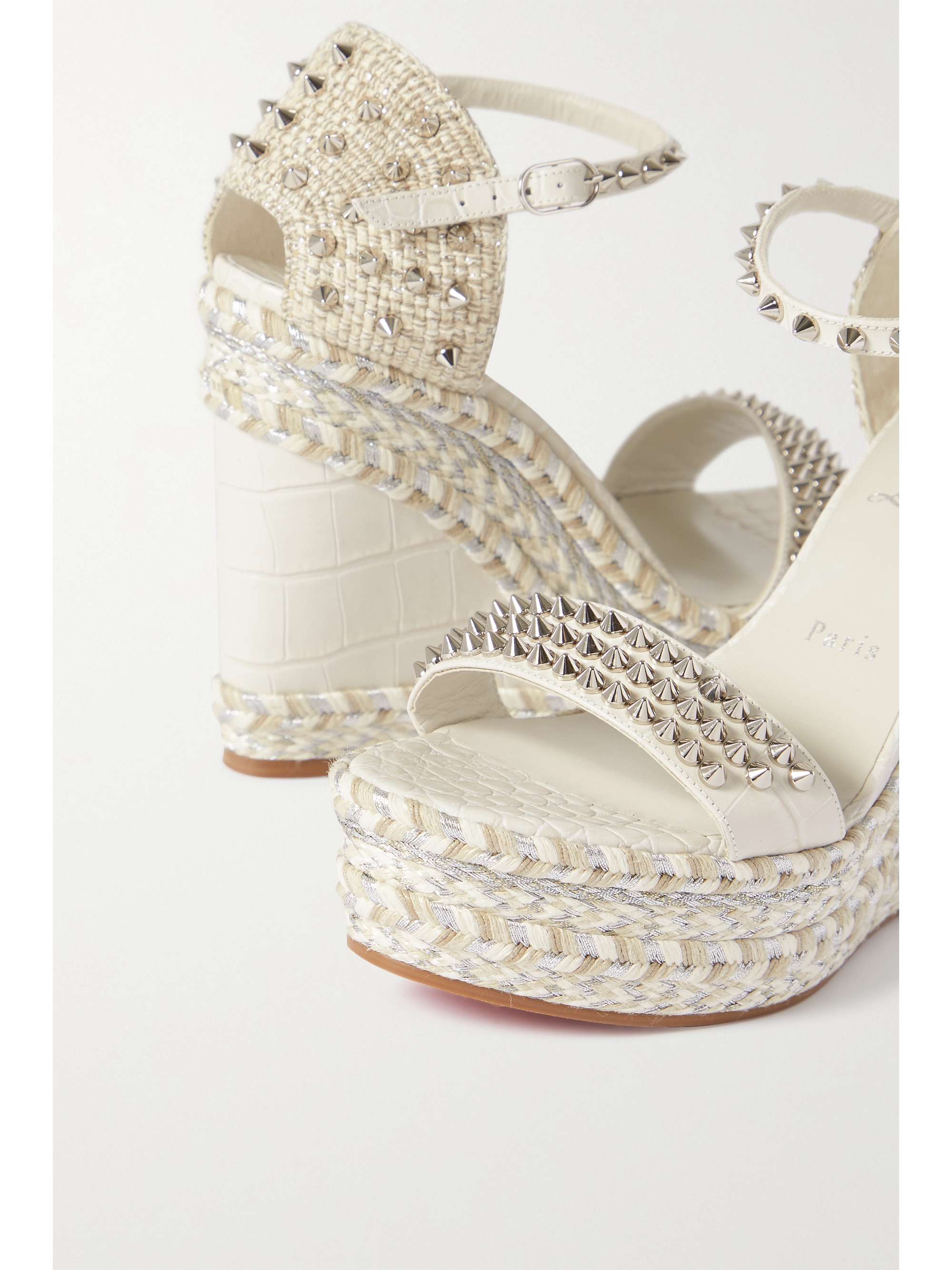 CHRISTIAN LOUBOUTIN Madmonica 120 spiked croc-effect leather espadrille wedge sandals