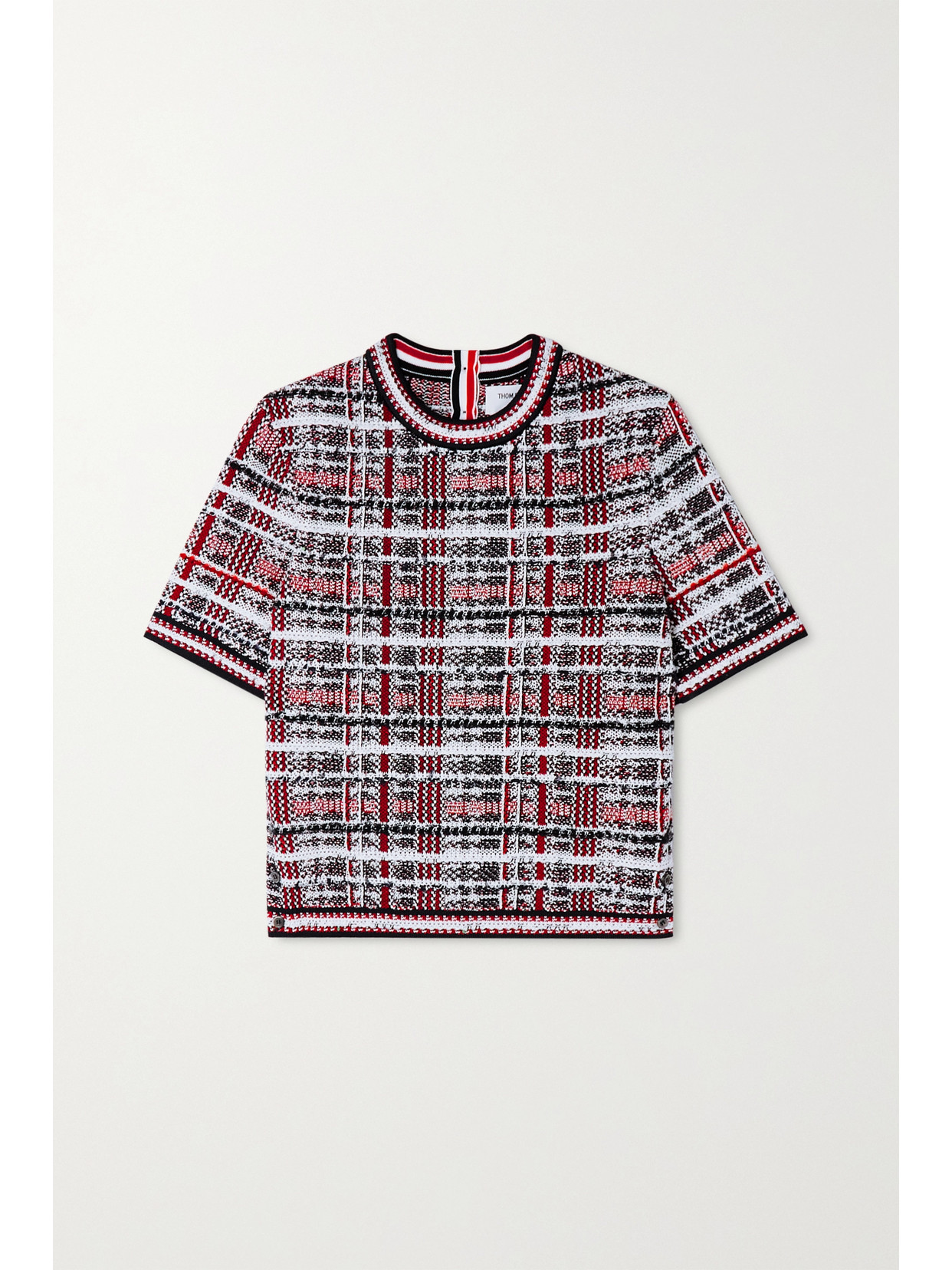 Thom Browne Cropped Checked Cotton-blend Jacquard Top - Red