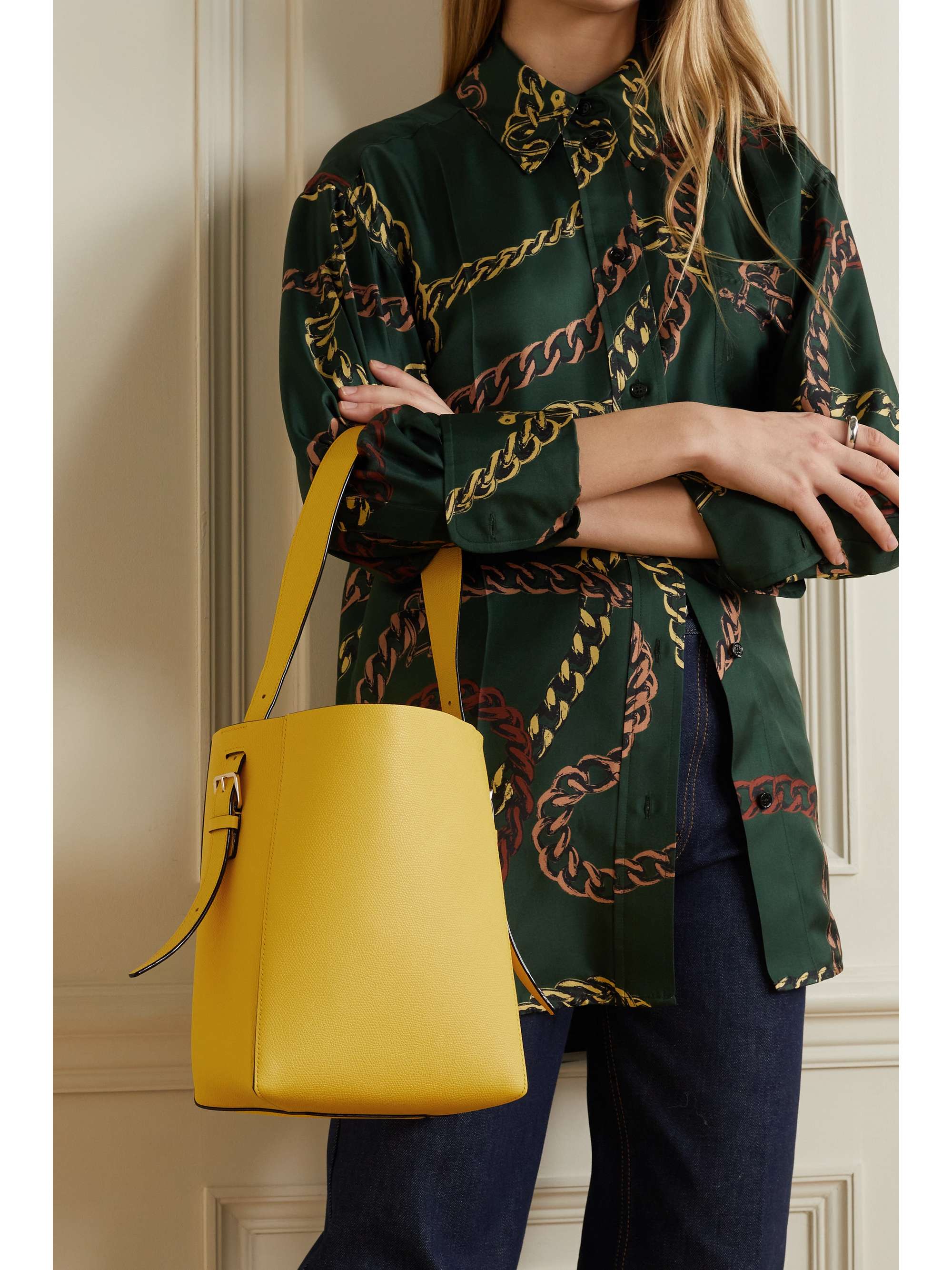 VALEXTRA Secchiello printed textured-leather tote