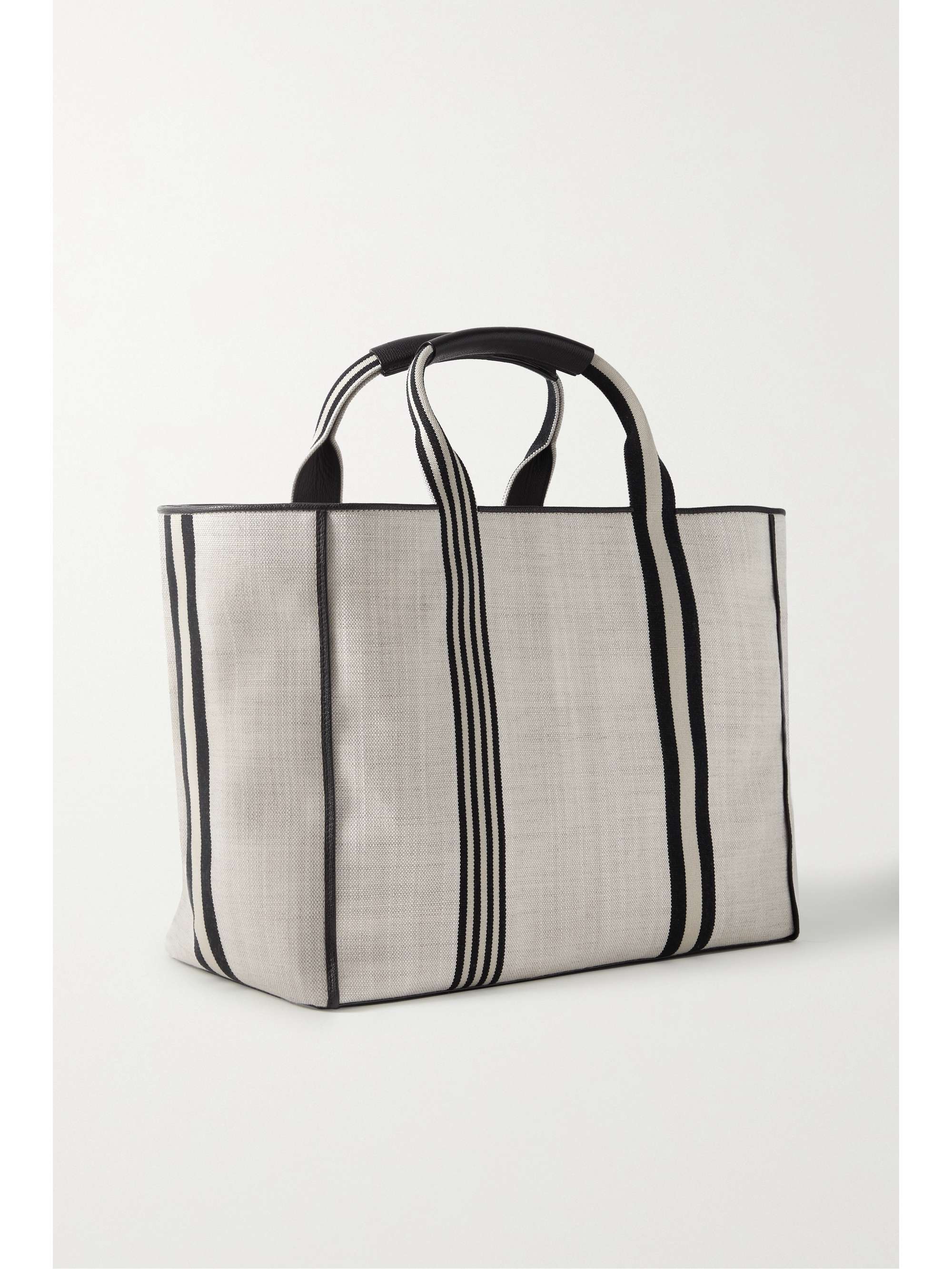 VALEXTRA Shopping textured leather-trimmed striped canvas tote
