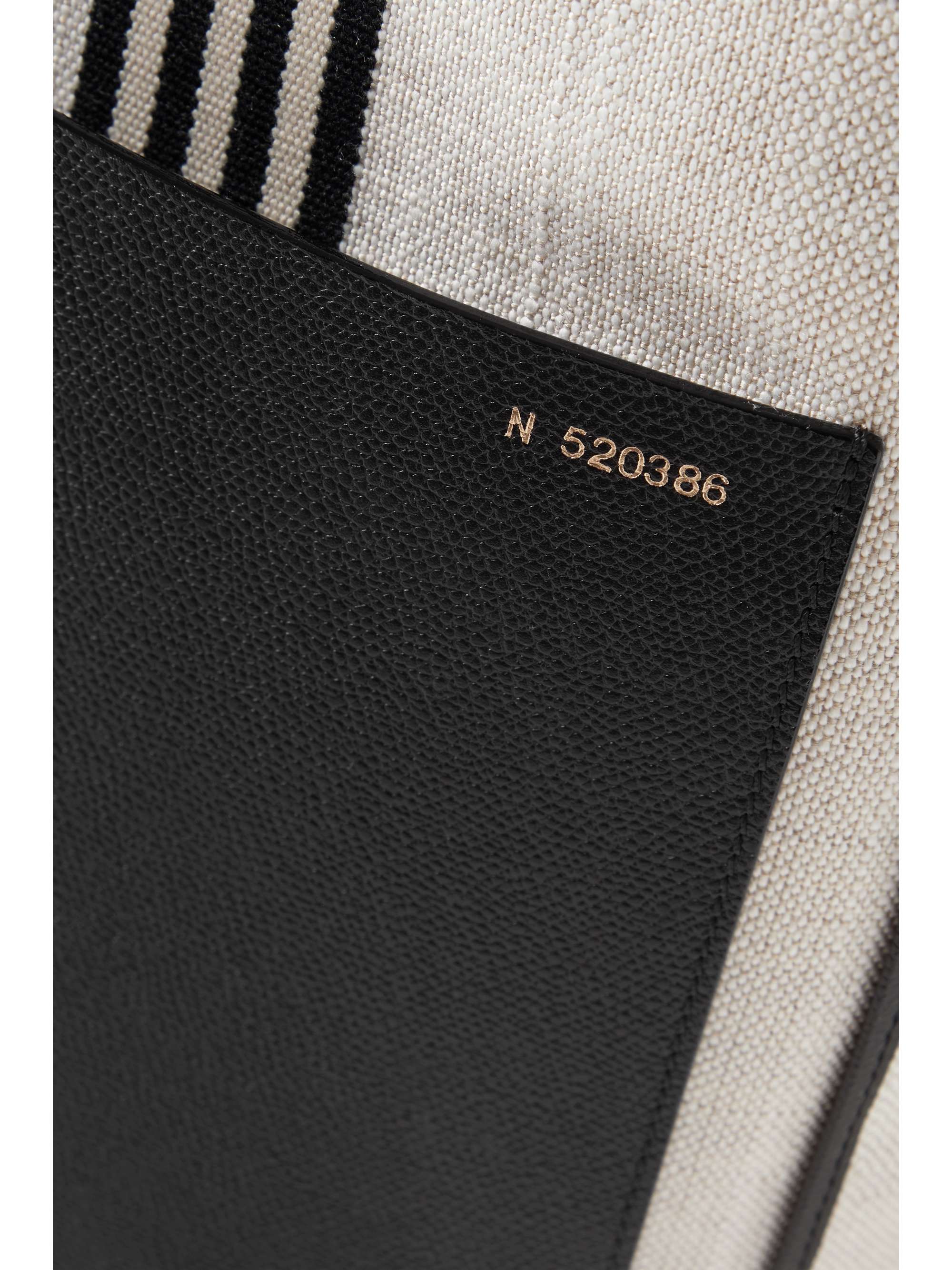 VALEXTRA Shopping textured leather-trimmed striped canvas tote
