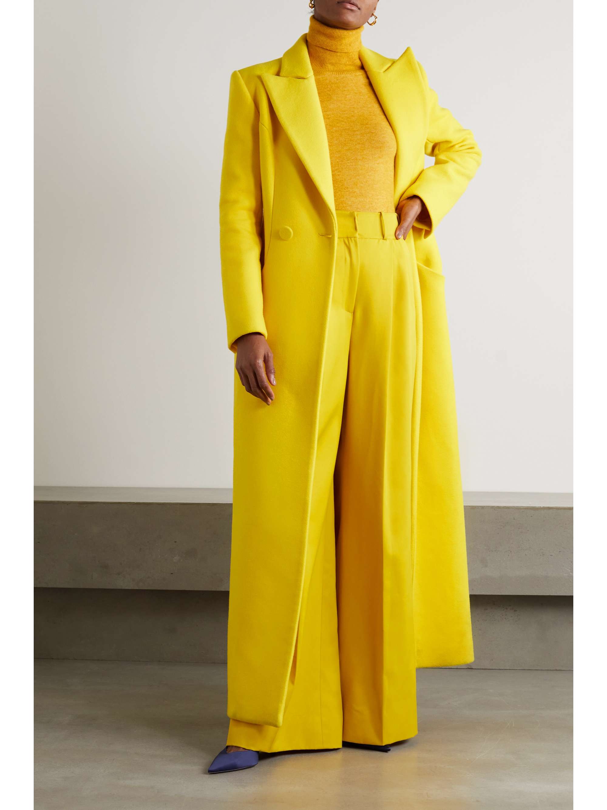 yellow double breasted coat