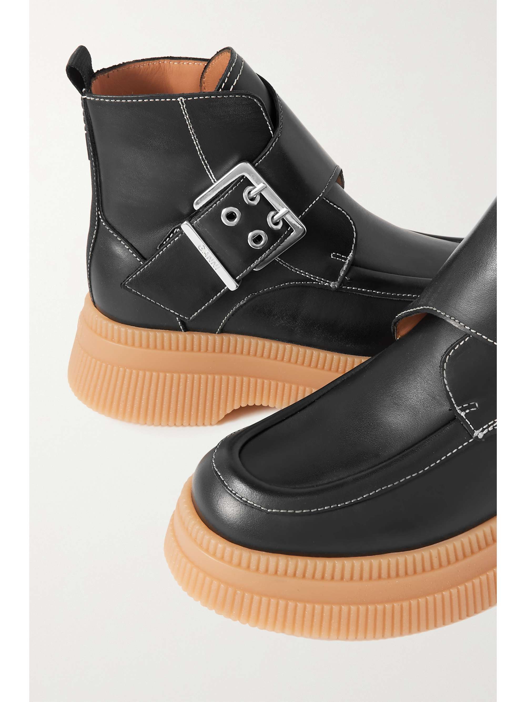 Black Buckled leather platform ankle 