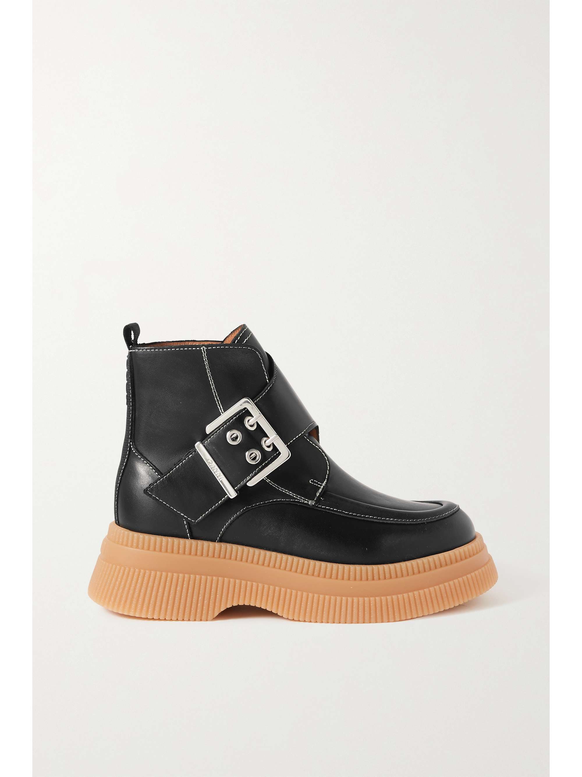 Black Buckled leather platform ankle 