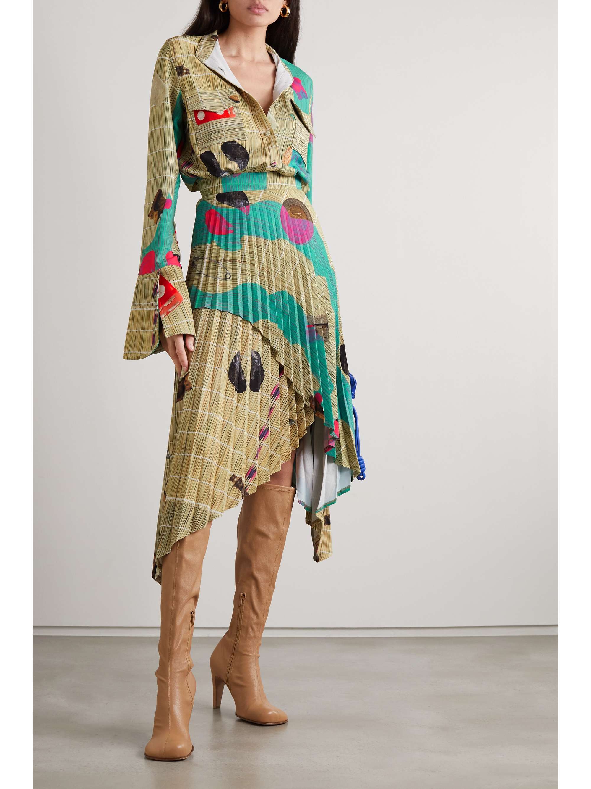 THEBE MAGUGU Asymmetric pleated printed crepe skirt