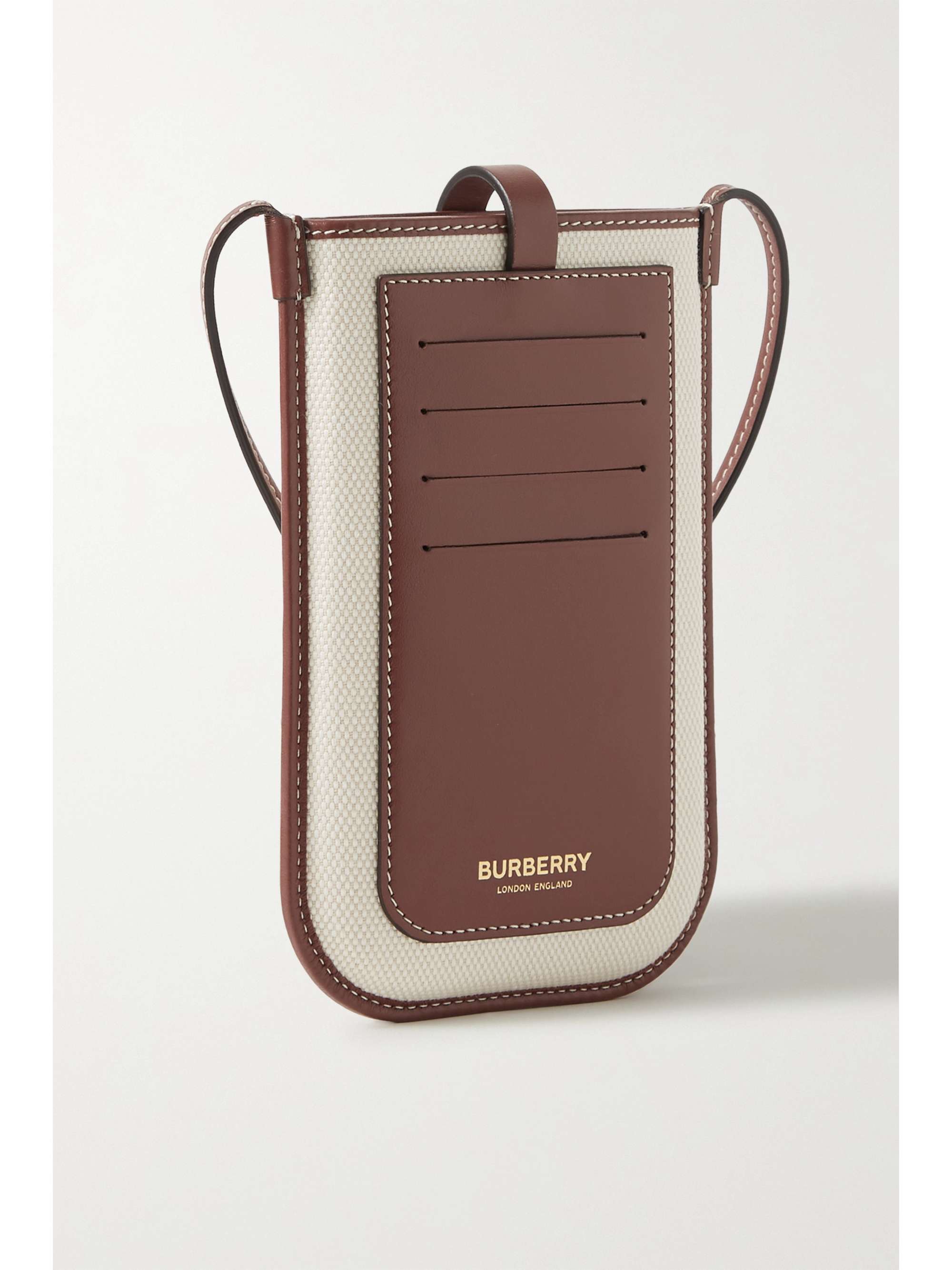 BURBERRY Leather-trimmed printed canvas phone case