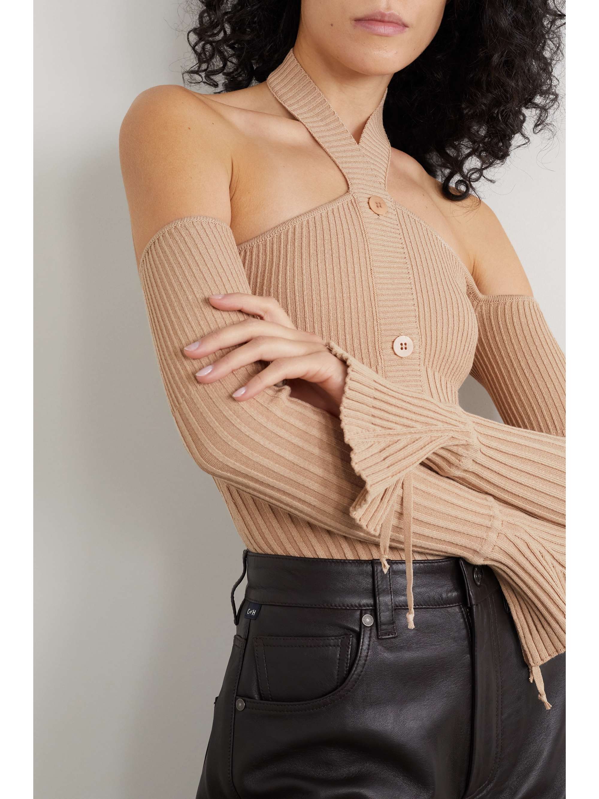 ANDREĀDAMO Cutout ribbed-knit top