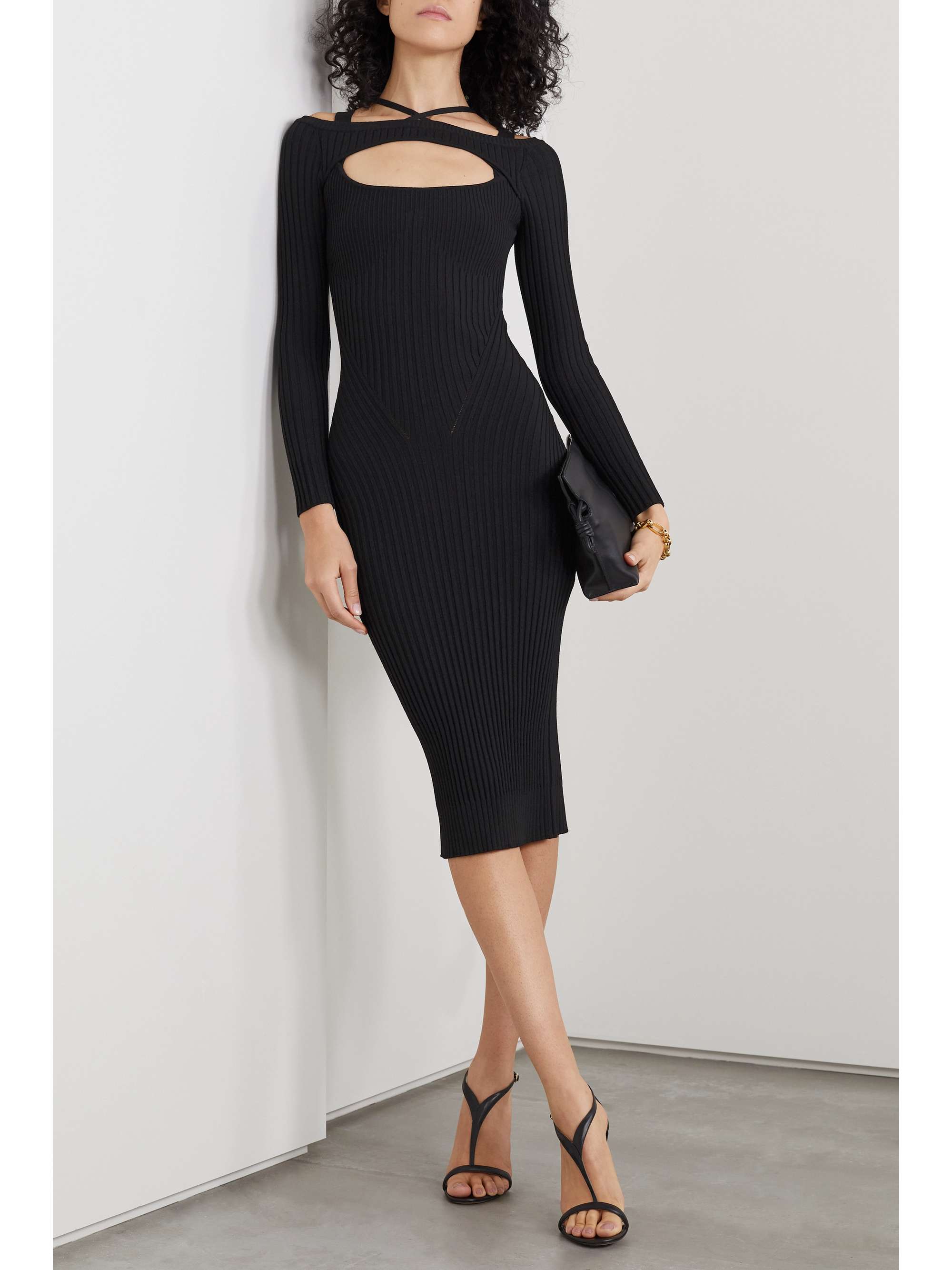 Black Cutout ribbedknit midi dress ANDREĀDAMO NETAPORTER