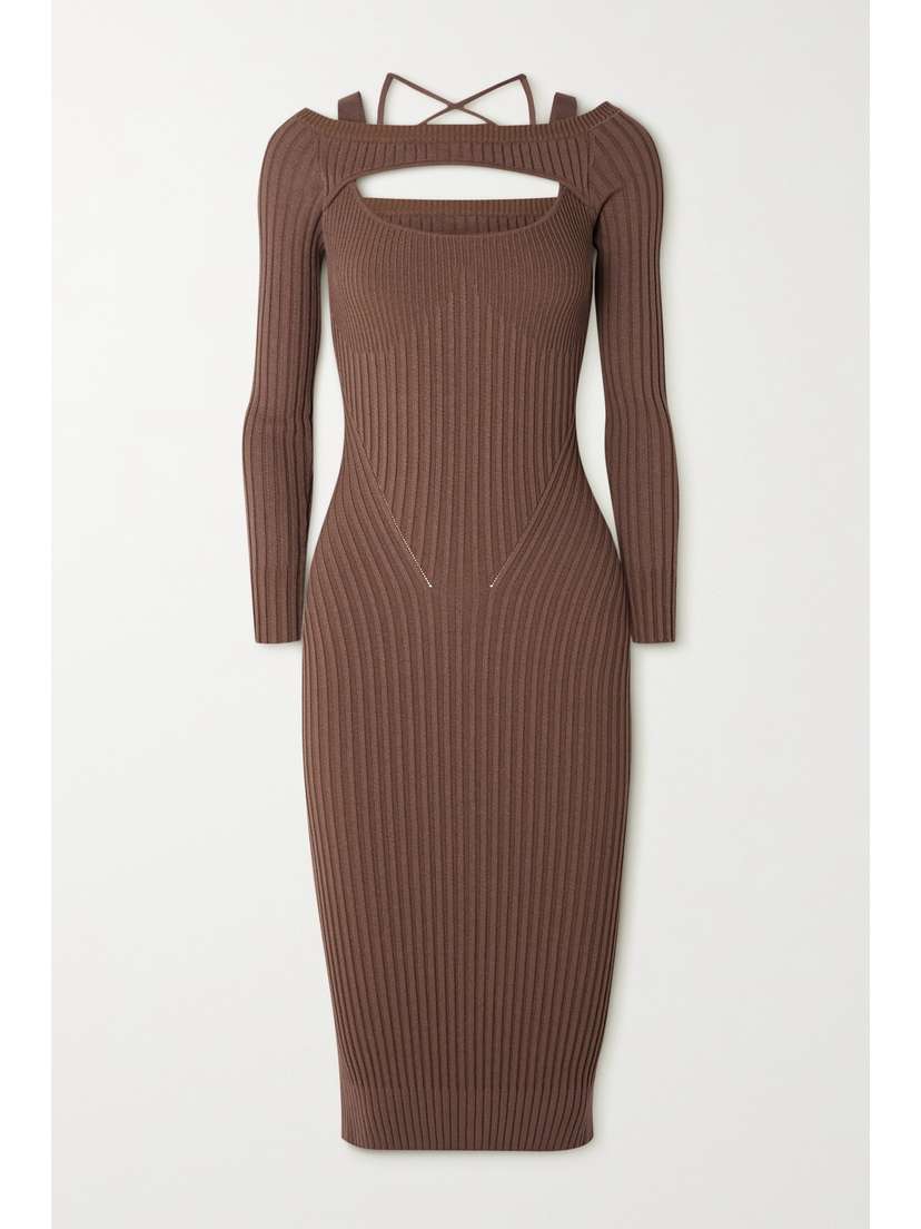 ANDREĀDAMO Cutout Ribbed-knit Midi Dress - x large