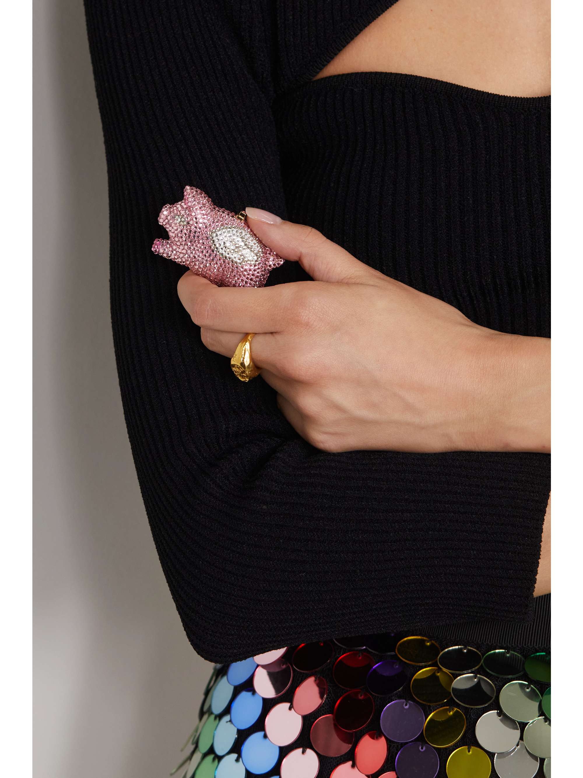 JUDITH LEIBER COUTURE When Pigs Fly mini crystal-embellished gold-tone clutch