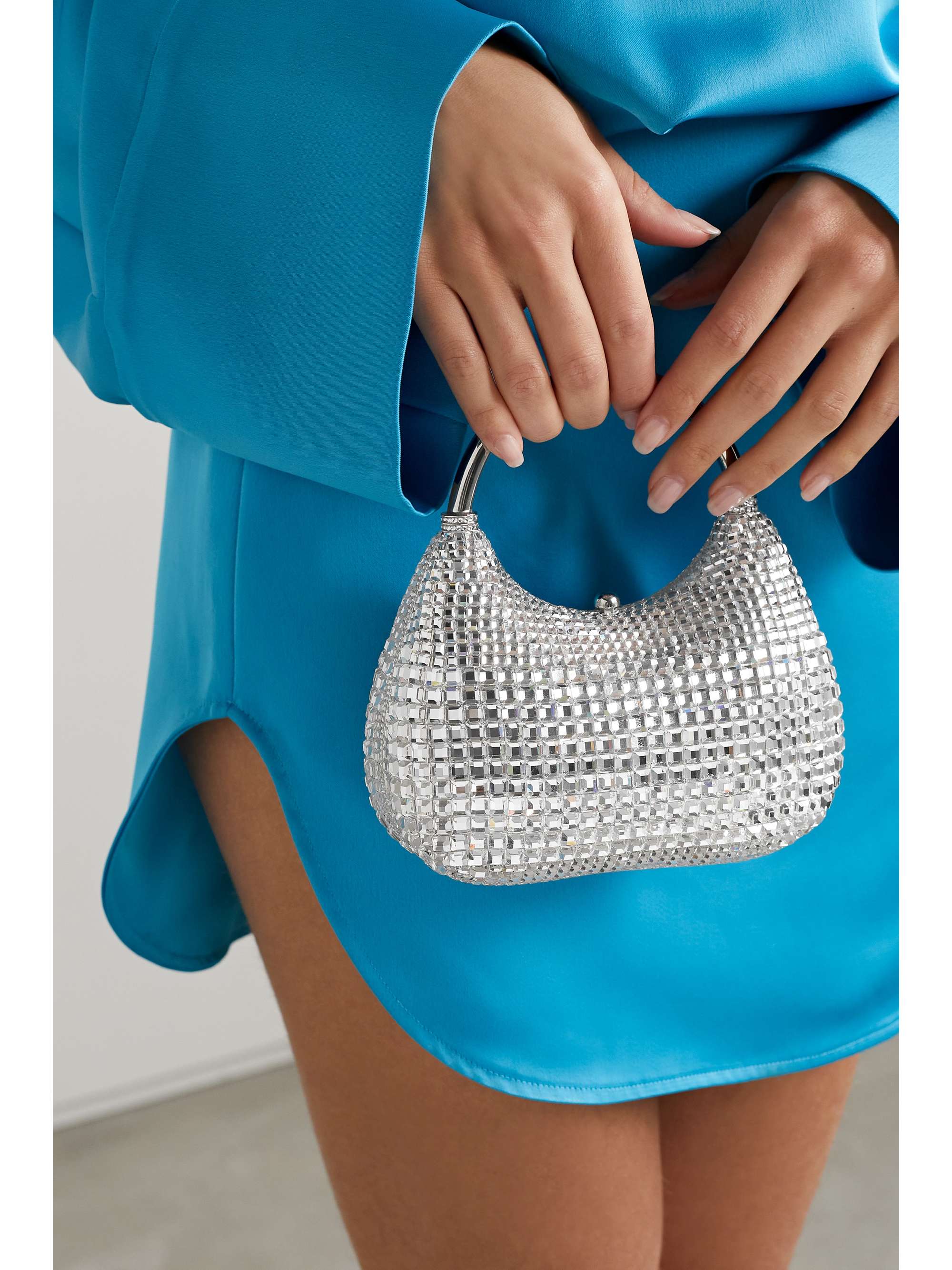 JUDITH LEIBER COUTURE Disco crystal-embellished silver-tone tote