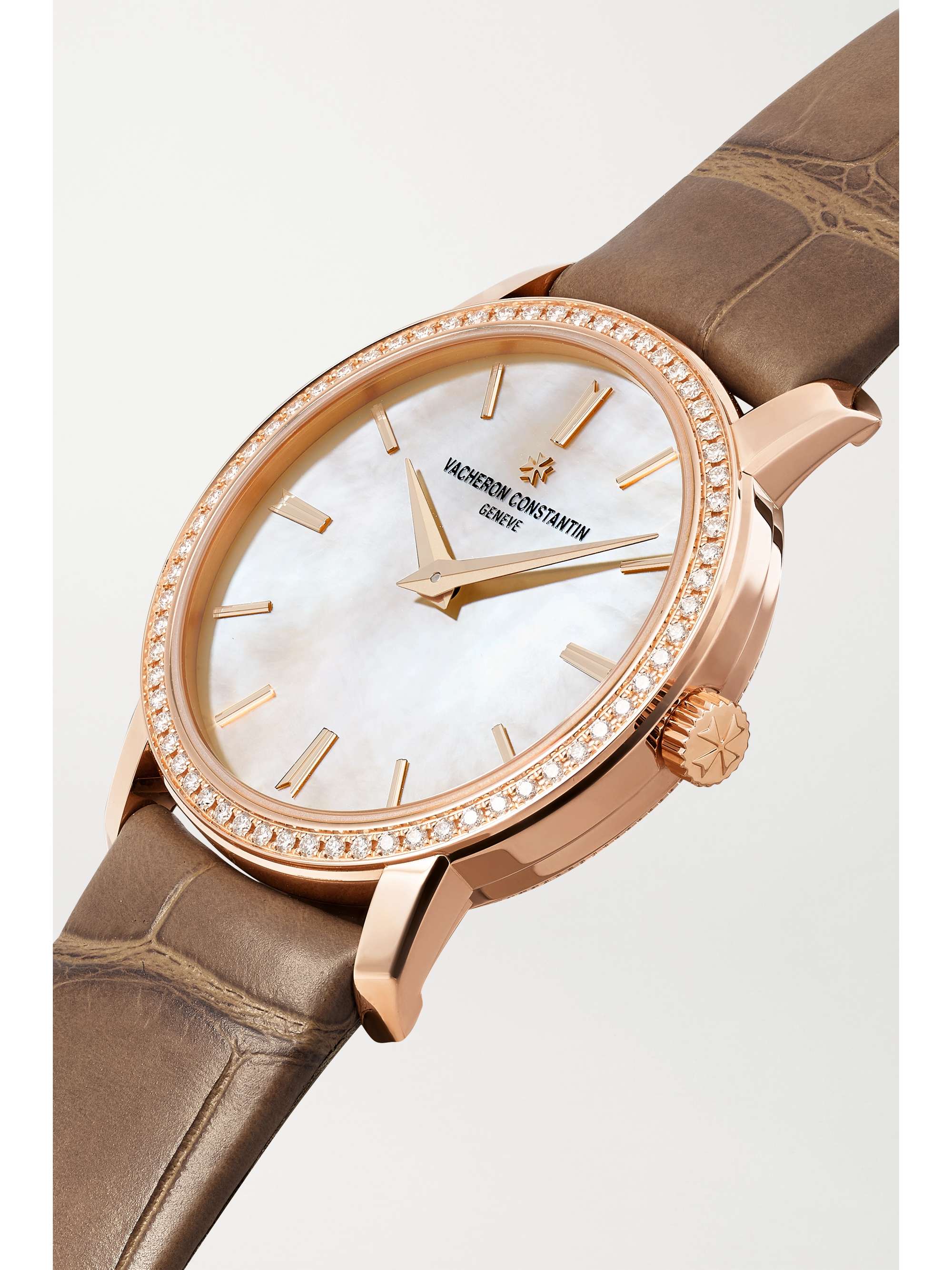 VACHERON CONSTANTIN Traditionnelle 30mm 18-karat rose gold, alligator, mother-of-pearl and diamond watch
