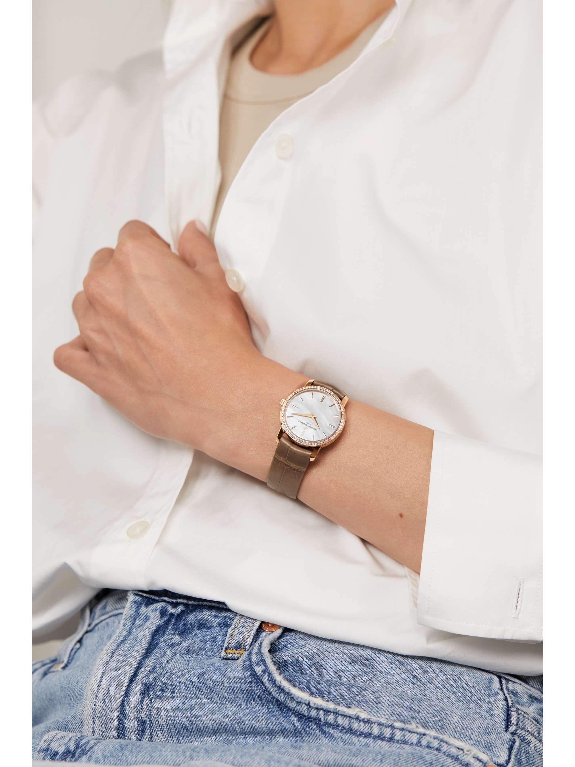 VACHERON CONSTANTIN Traditionnelle 30mm 18-karat rose gold, alligator, mother-of-pearl and diamond watch