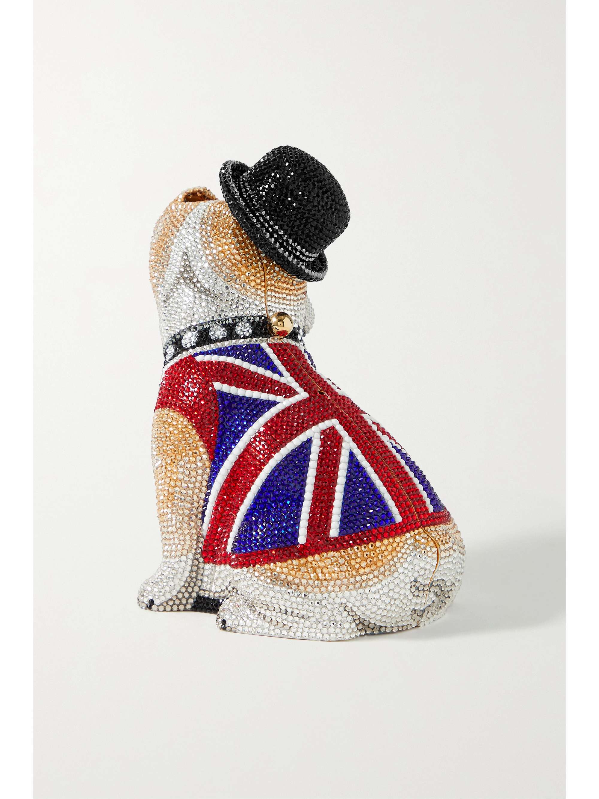 JUDITH LEIBER COUTURE Pochette en métal argenté à cristaux Bulldog Winston