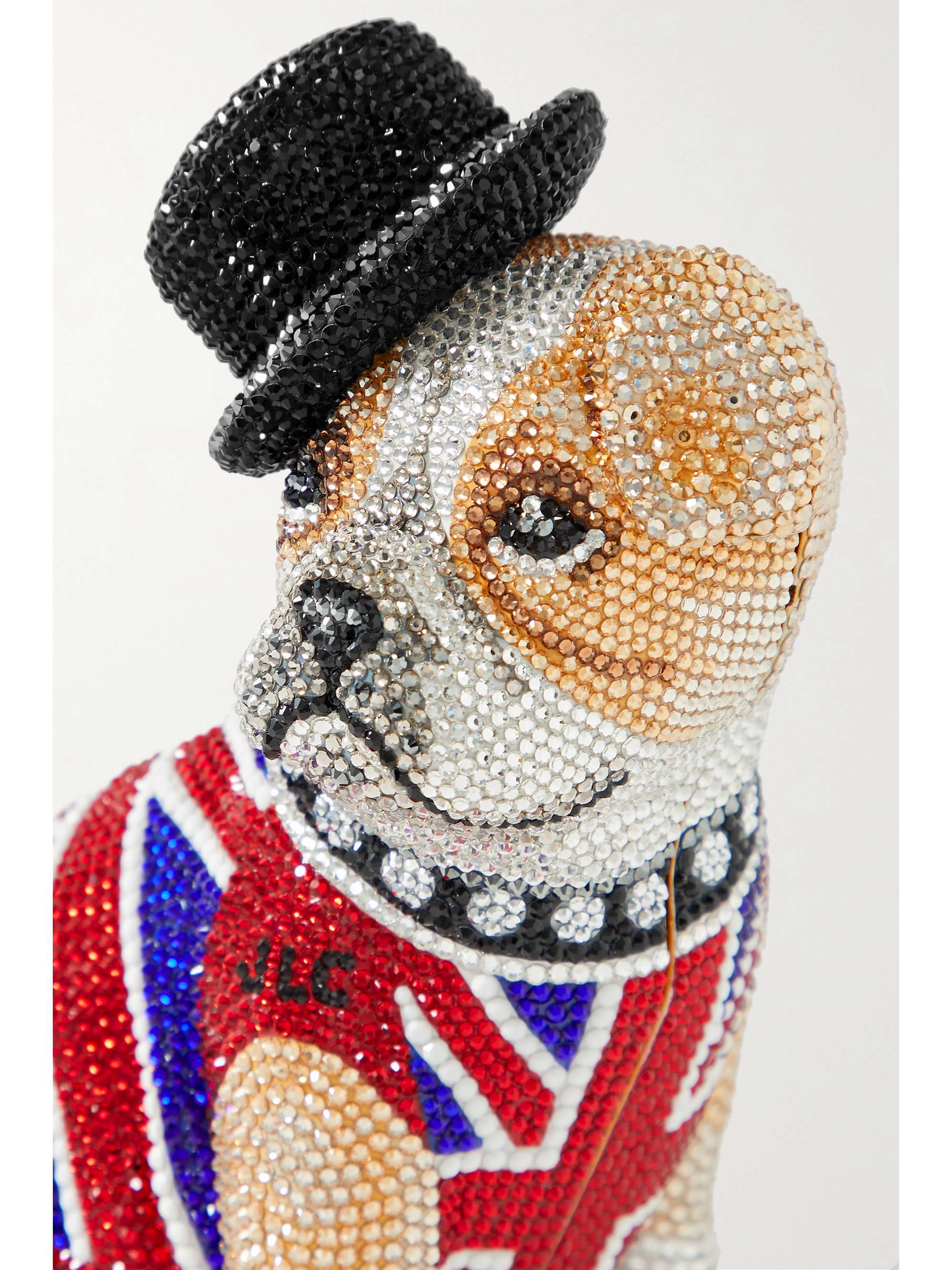 JUDITH LEIBER COUTURE Pochette en métal argenté à cristaux Bulldog Winston