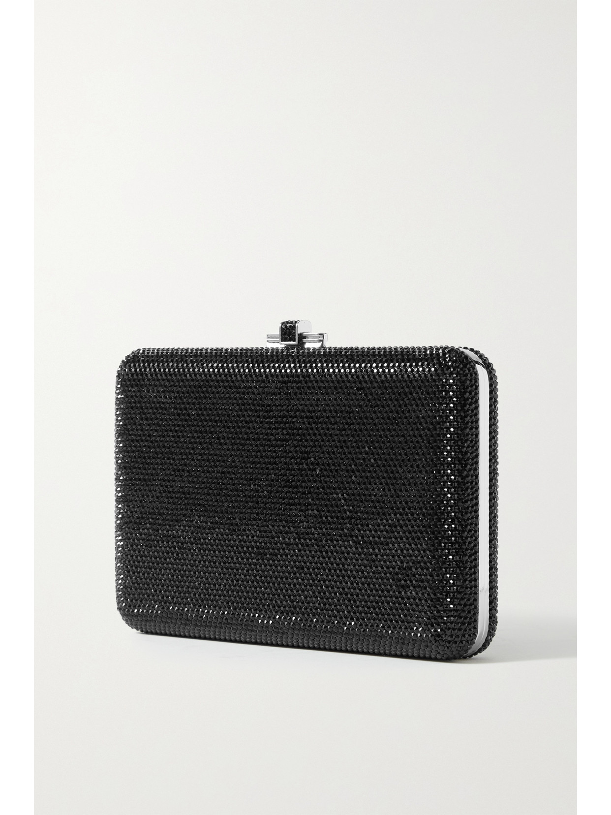 Judith Leiber Slim Slide Crystal-embellished Silver-tone Clutch In Black
