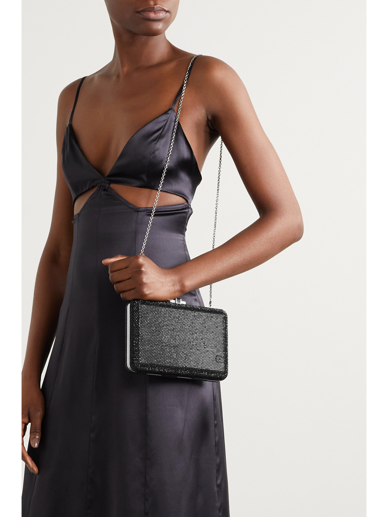 Judith Leiber Slim Slide Crystal-embellished Silver-tone Clutch In Black