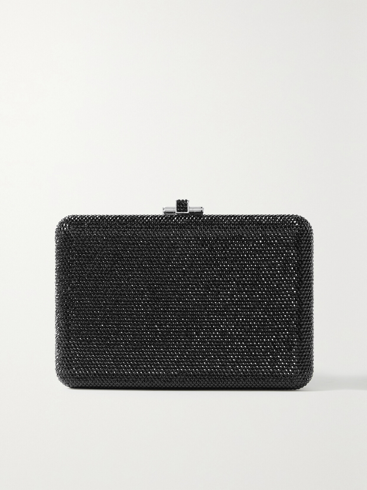 Judith Leiber Slim Slide Crystal-embellished Silver-tone Clutch In Black