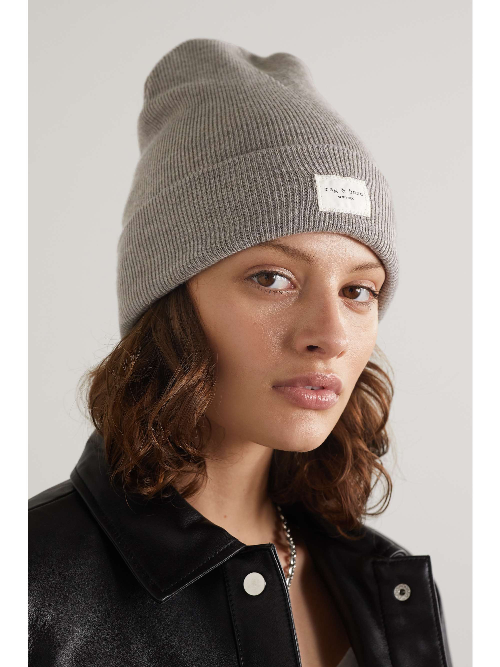 Gray Addison ribbed wool-blend beanie 