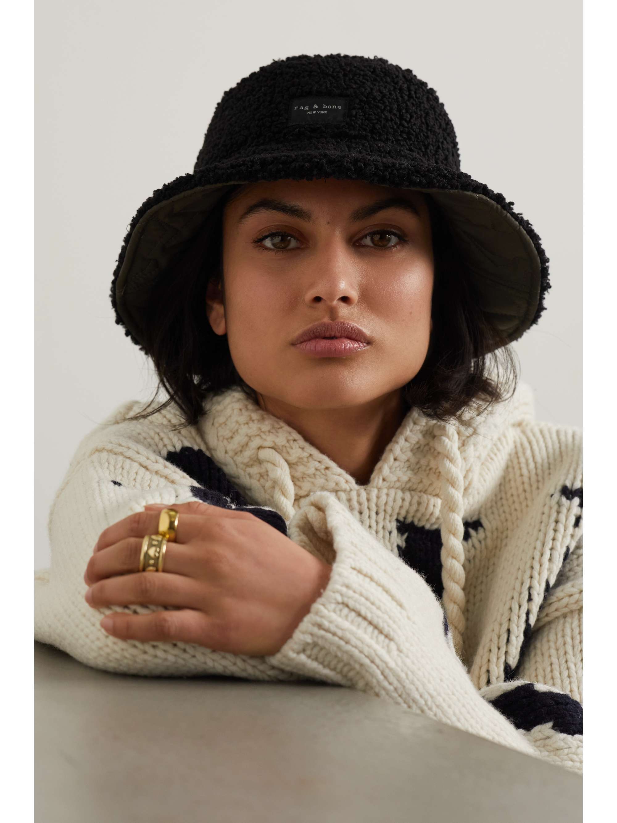RAG & BONE Addison reversible quilted recycled shell and fleece bucket hat
