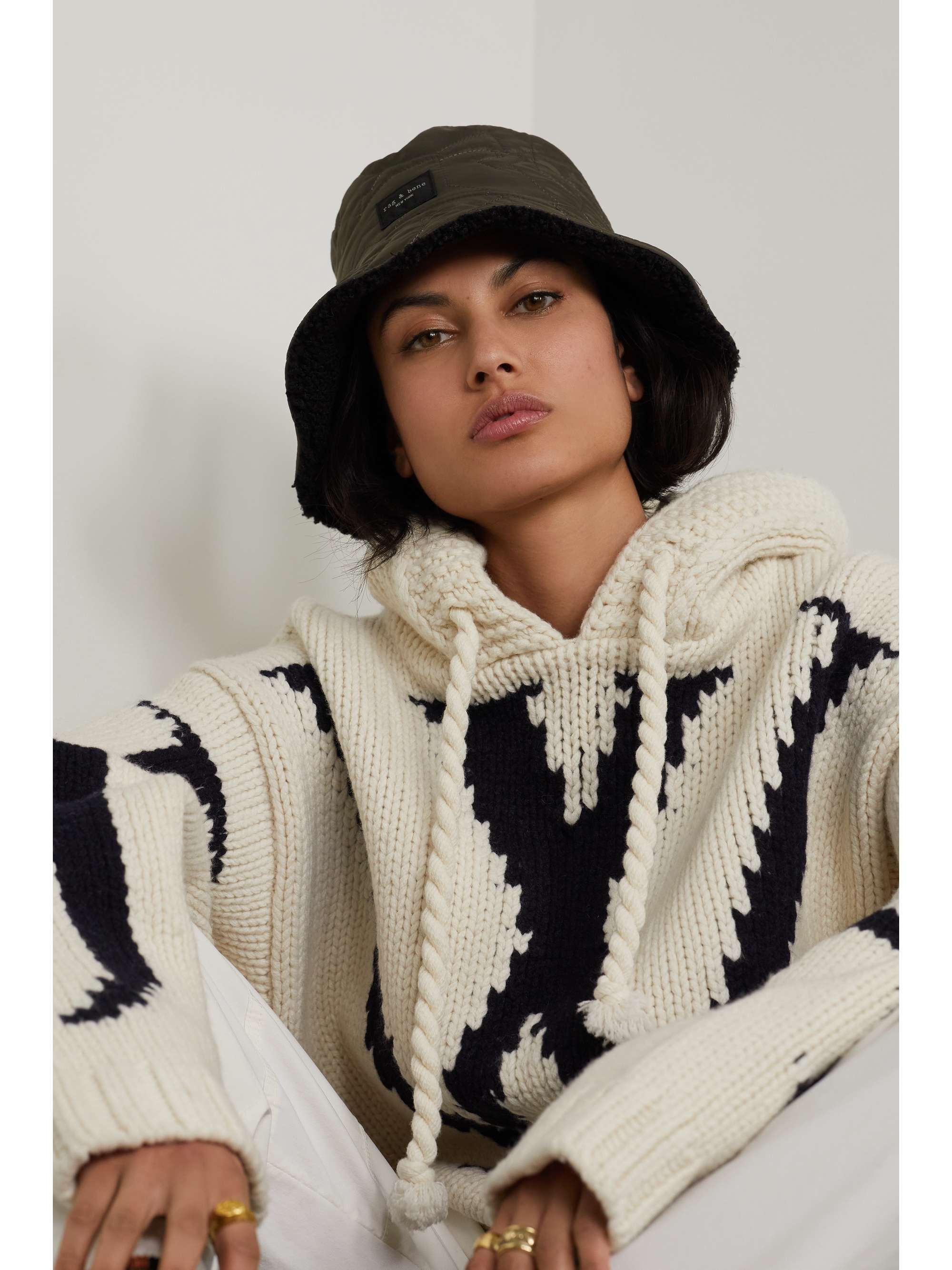 RAG & BONE Addison reversible quilted recycled shell and fleece bucket hat